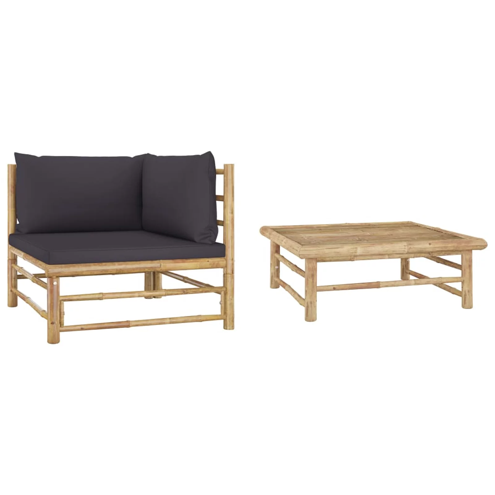 Carevas 2 Piece Patio Set with Dark Gray Cushions Bamboo