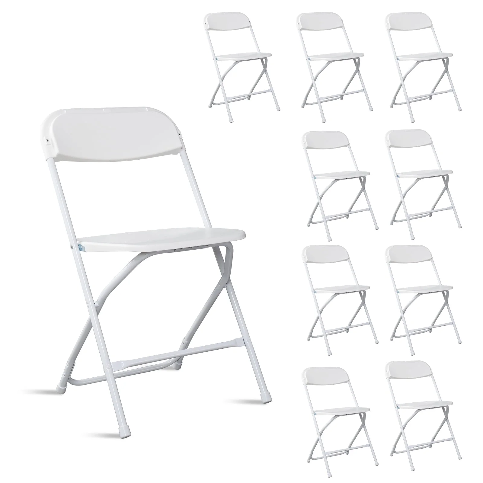 GoDecor 10 Packs Commercial Plastic Folding Chairs Wedding Party Event Chair With Plastic Seat and Back, White