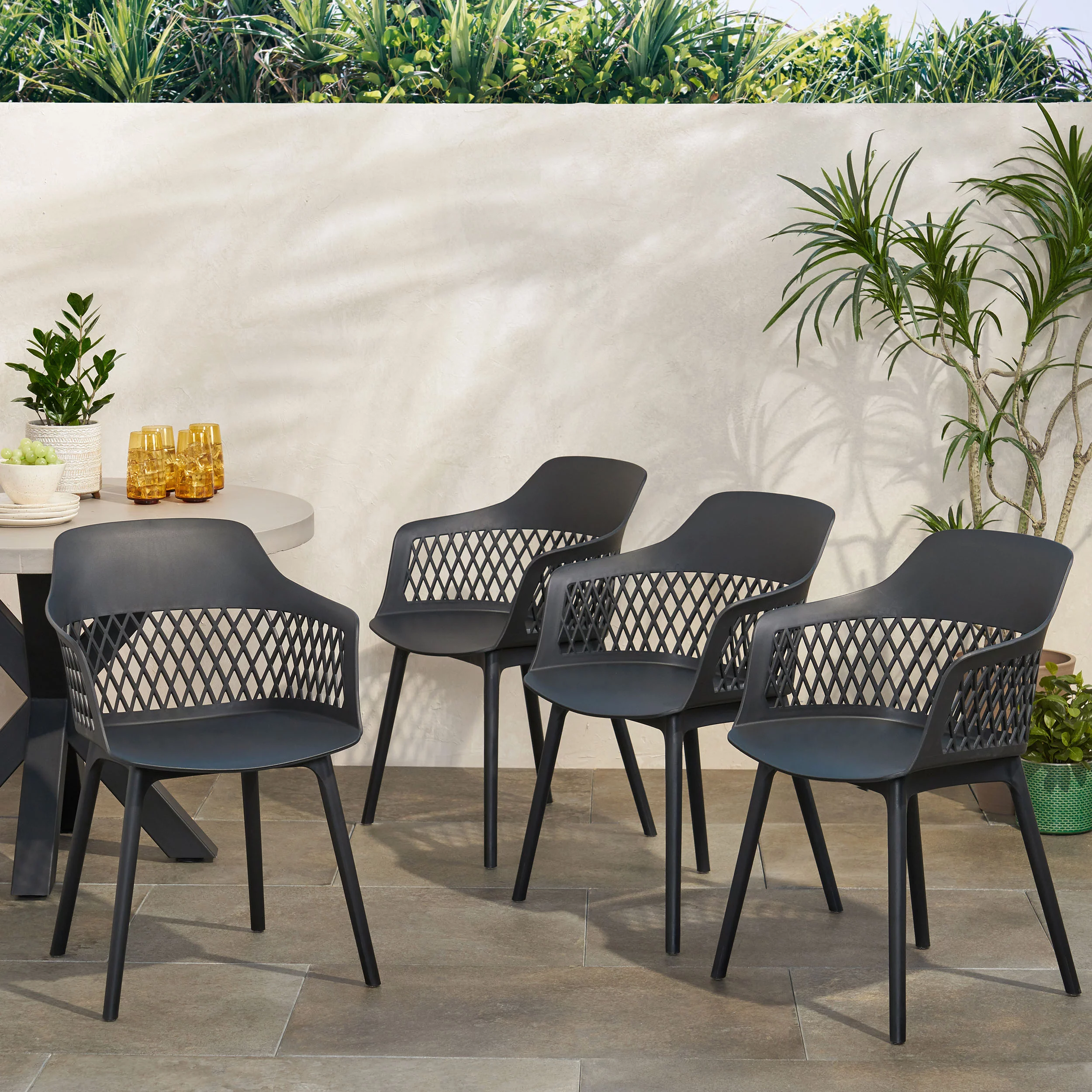 GDF Studio Airyanna Outdoor Modern Dining Chair, Set of 4, Black