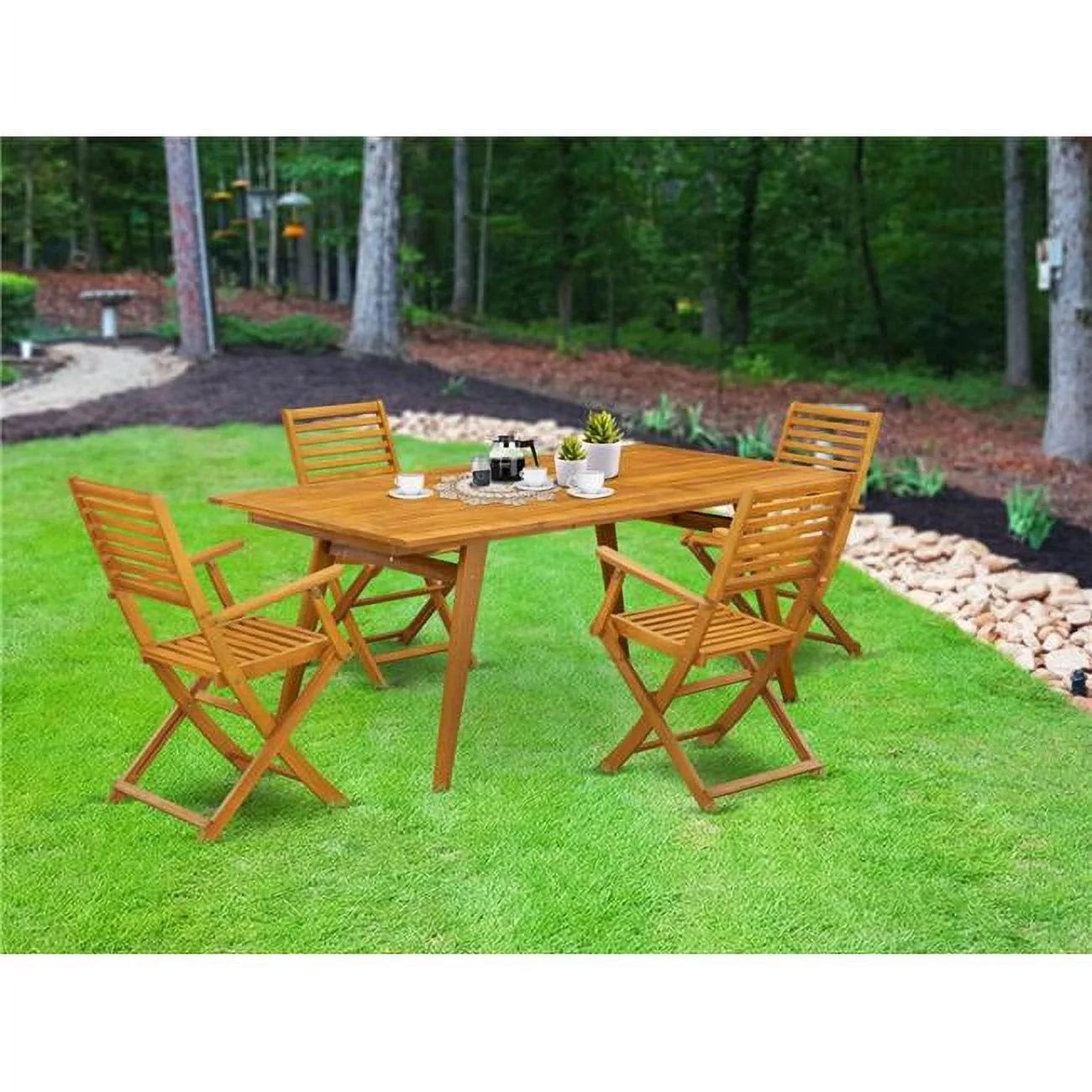 East West Furniture Denison 5-piece Wood Patio Set in Natural Oil