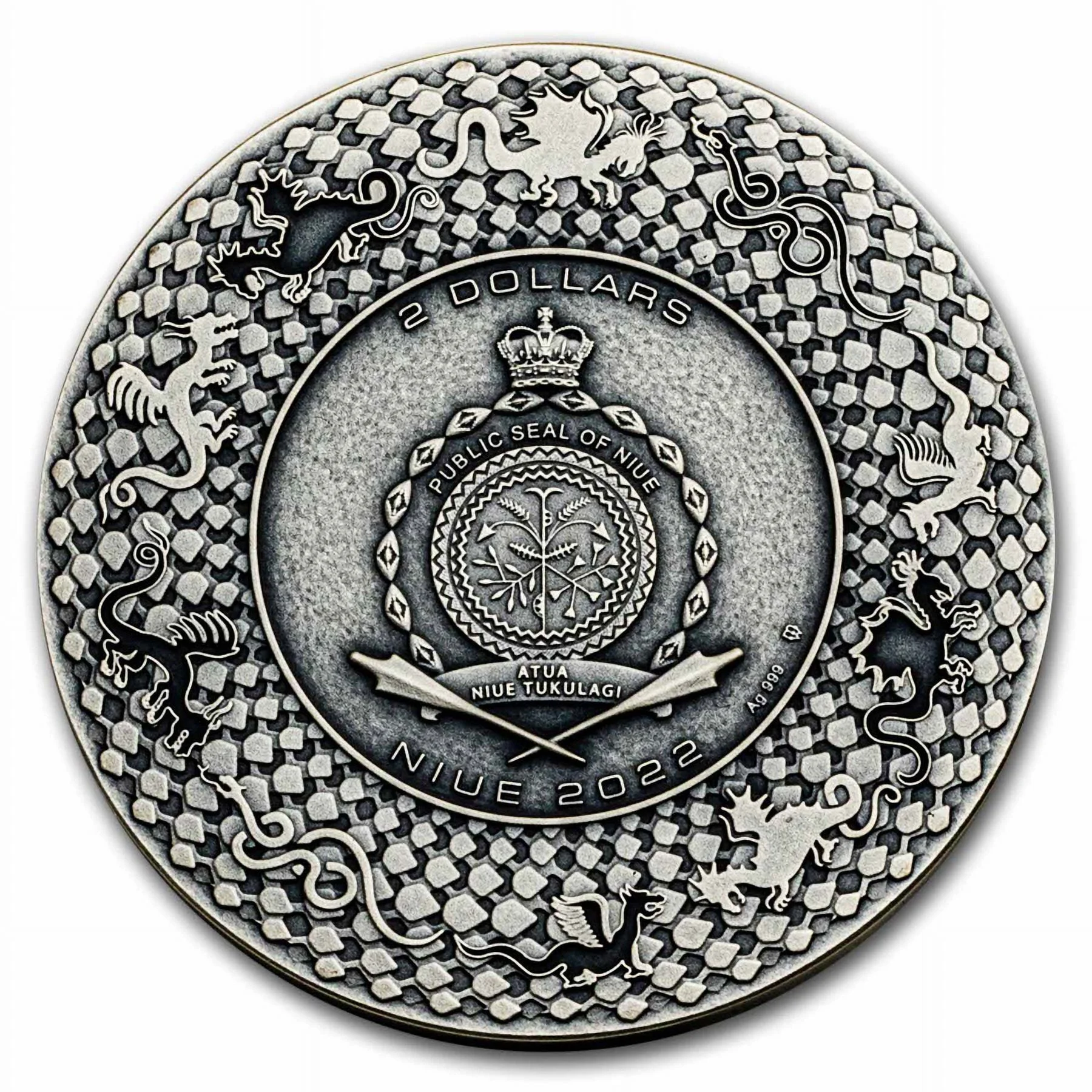 2022 Niue 2 oz Silver Antique Dragons (Greek Dragon - Ladon)