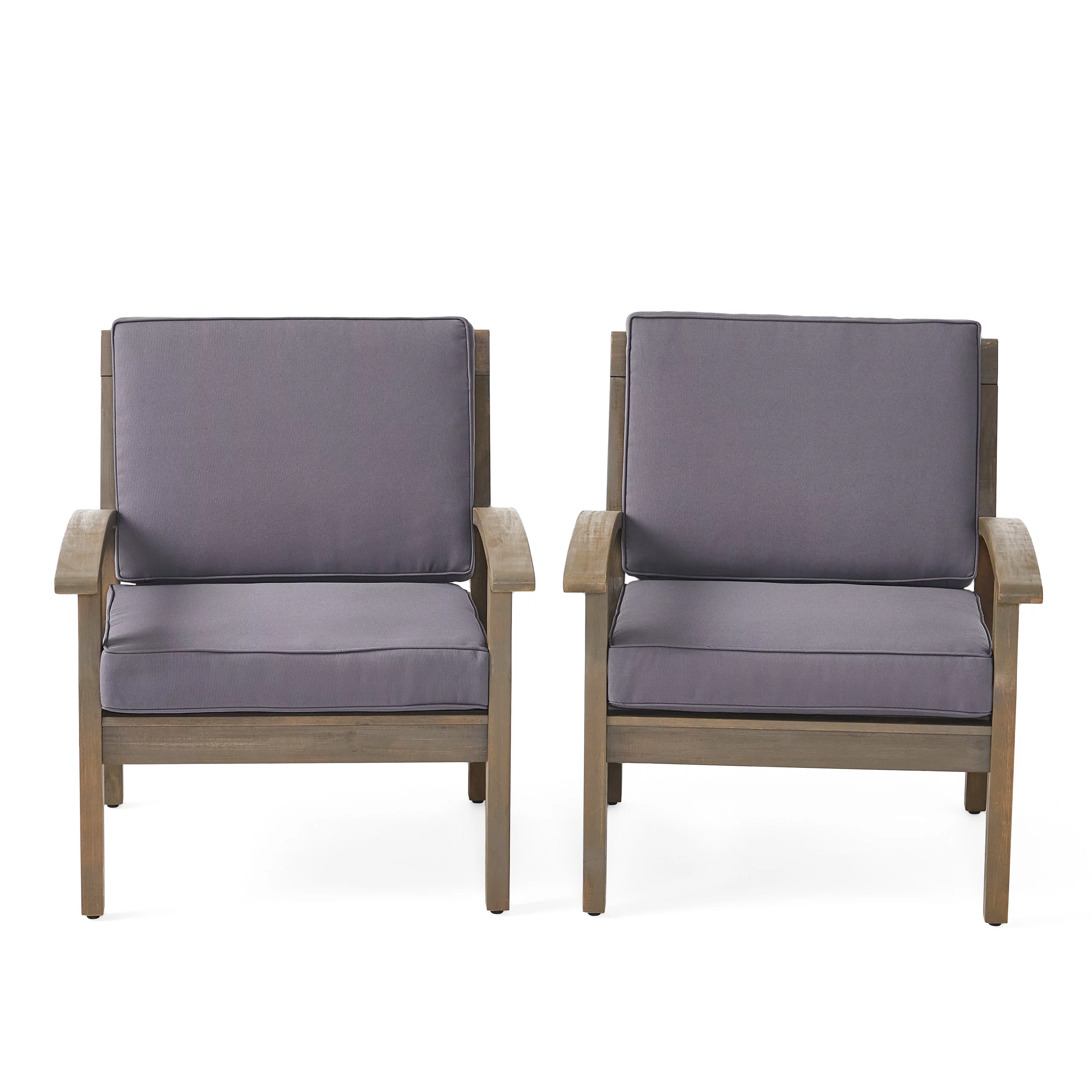 Set of 2 Gray and Blue Hand Crafted Outdoor Patio Club Chairs with Cushions 32.25