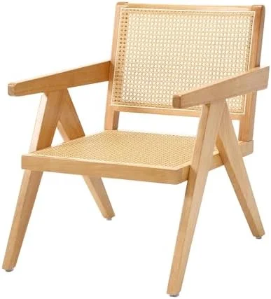 ASDRFYU Rattan Accent Chair 1 PC  Wooden Comfy Living Room Chairs with Woven Backrest & Seat  Solid Leisure Armchair  Mid-Century  Cane Lounge Chairs for Bedroom  Patio  Balcony  Blac