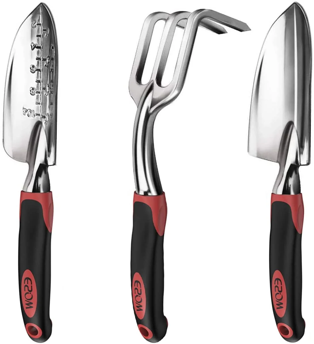 z Garden Tool Set with Non-Slip Rubber Handle  3 Piece Cast-Aluminum Heavy Duty Gardening Kit Includes Hand Trowel  Transplant Trowel and Cultivator Hand Rake  Red