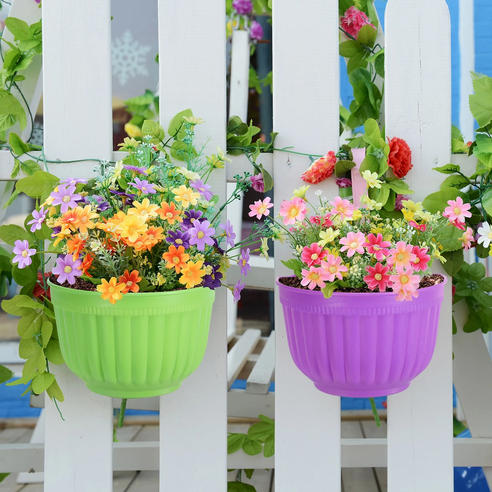 Uxcell 8 Inch Hanging Pot Planters with S Hooks and Stopper, Green 3 Pack