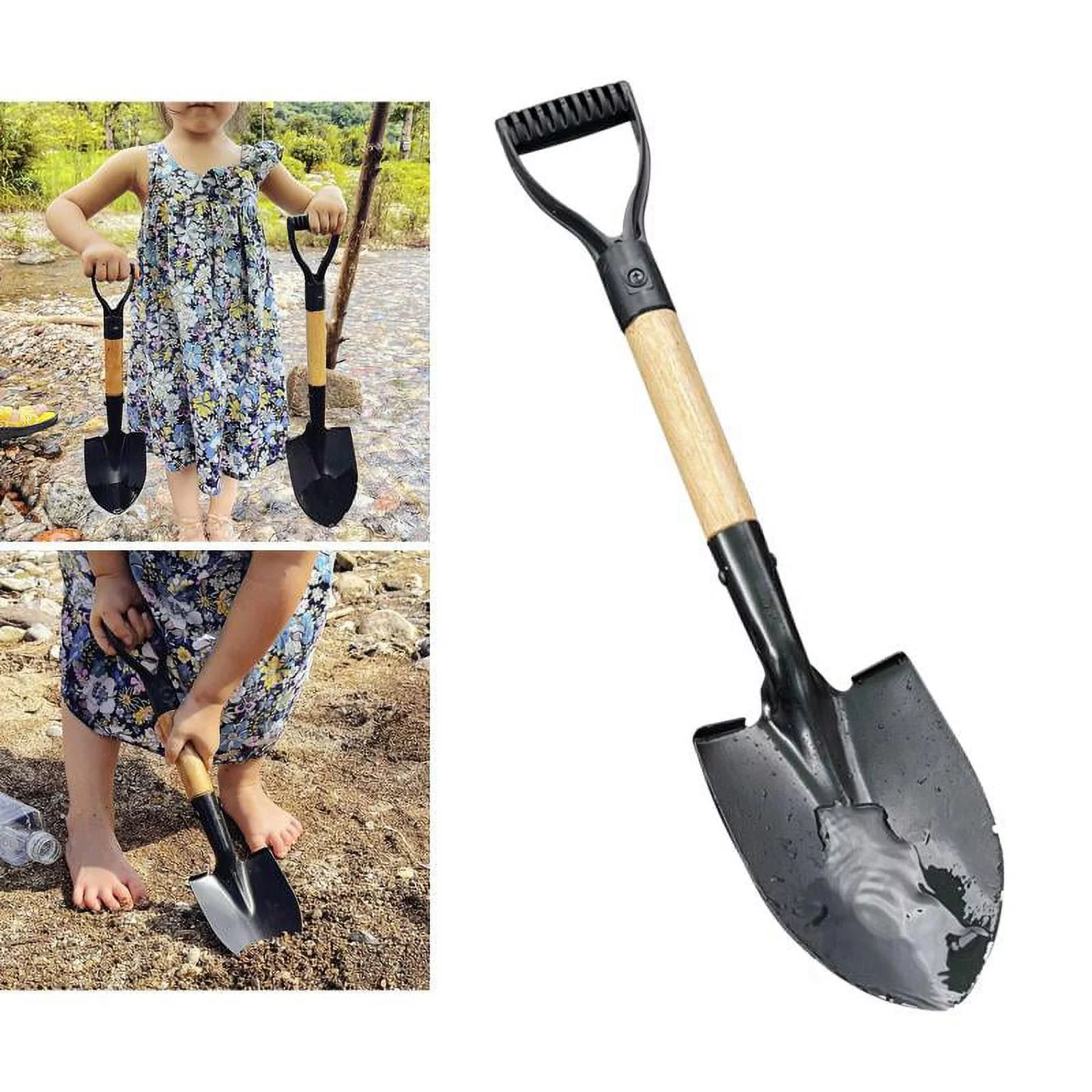 Outdoor Camping Shovel, Entrenching Tool Spade Shovel with Wood Long Handle, Gardening Planting Metal Shovel for Adults - L