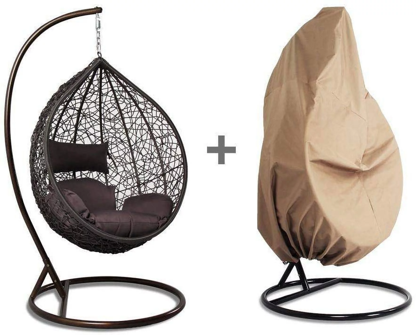 Island Gale® Luxury Hanging Hammock Porch Rattan Wicker Swing Chair with Free Cover Outdoor Egg Chair with Cushion