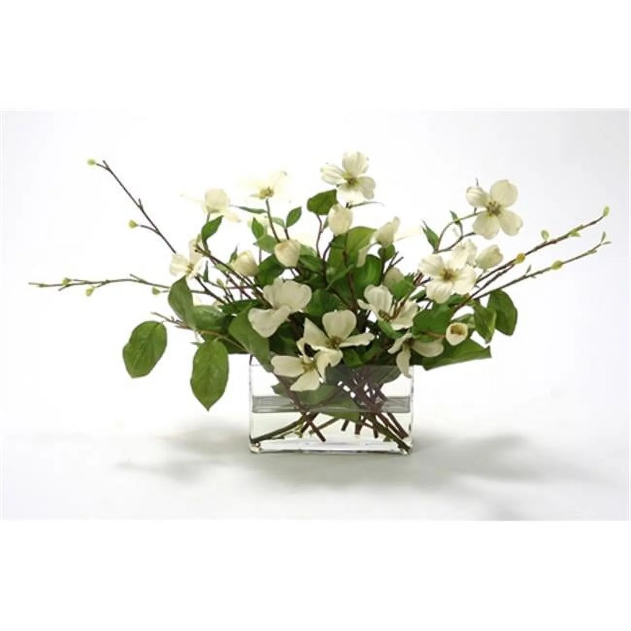 Distinctive Designs International  Waterlook Silk Dogwood Branches In A Rectangular Glass Vase