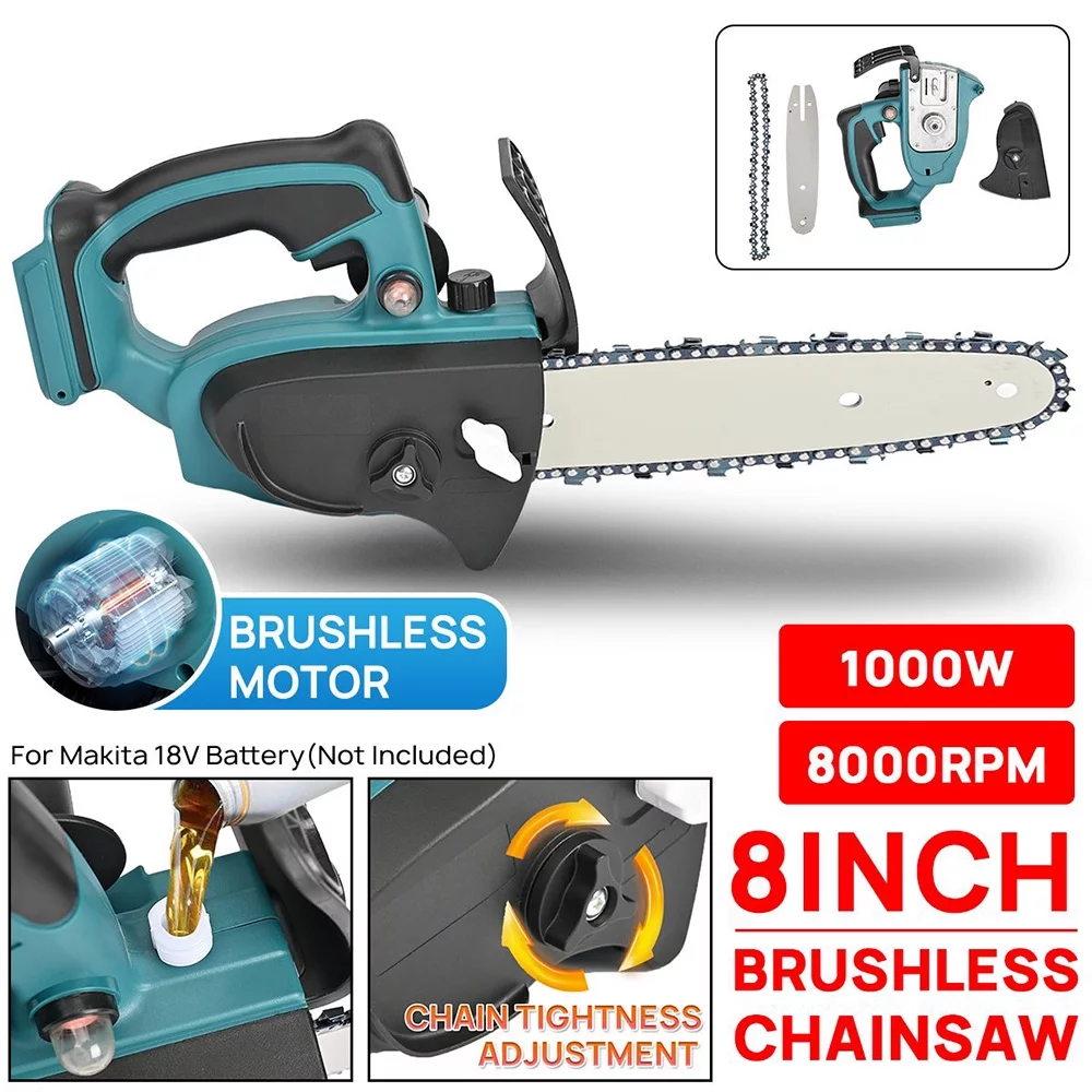 ALLTIMES 8 inches Brushless Cordless Electric Chainsaw for Makita 18V Battery, Automatic Oil Output, Battery Not Included