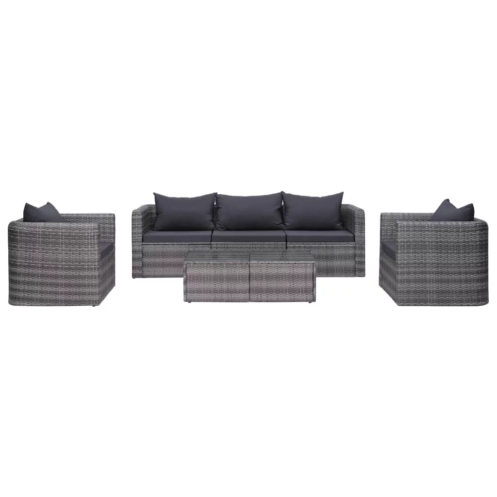 Anself 6 Piece Outdoor Conversation Set Sectional Sofa with Coffee Table and Cushion Set Gray Poly Rattan Garden, Patio, Pool, Backyard, Balcony, Lawn Furniture