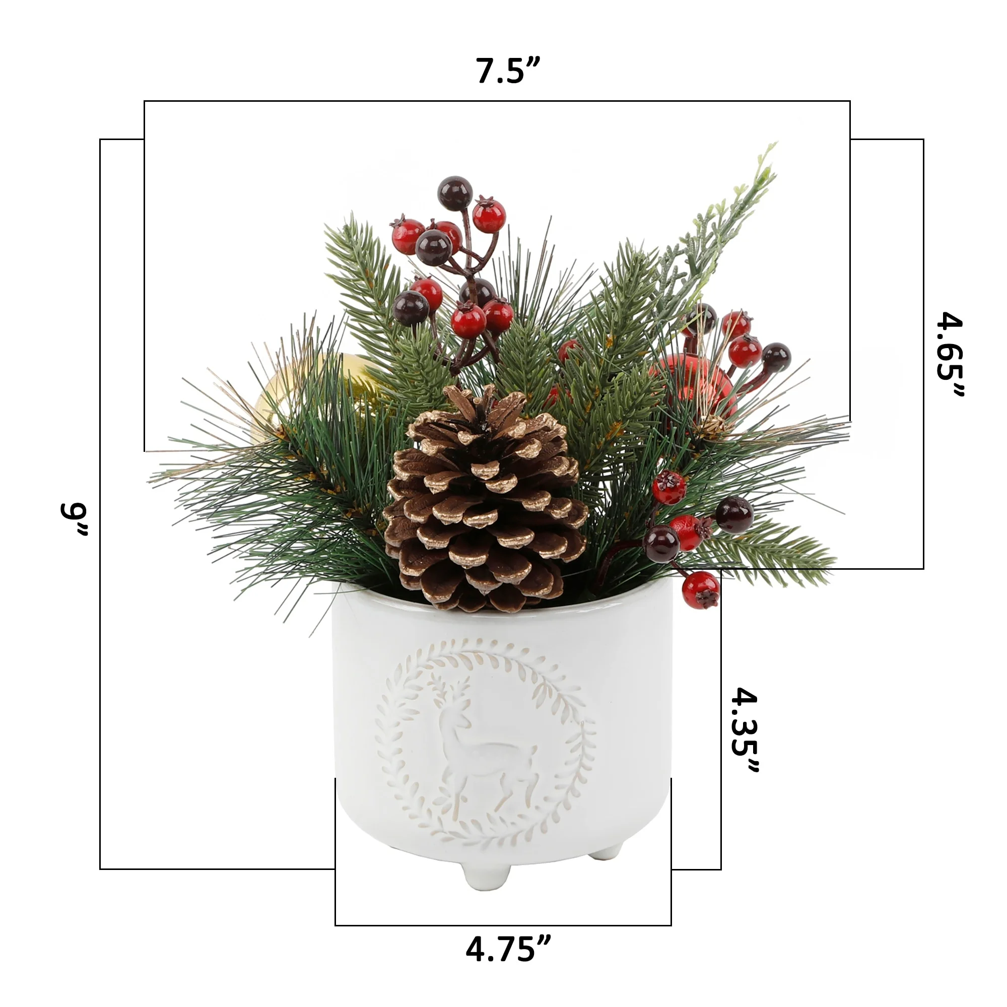 Flora Bunda Xmas Mix in Deer Wreath Ceramic Footed Pot