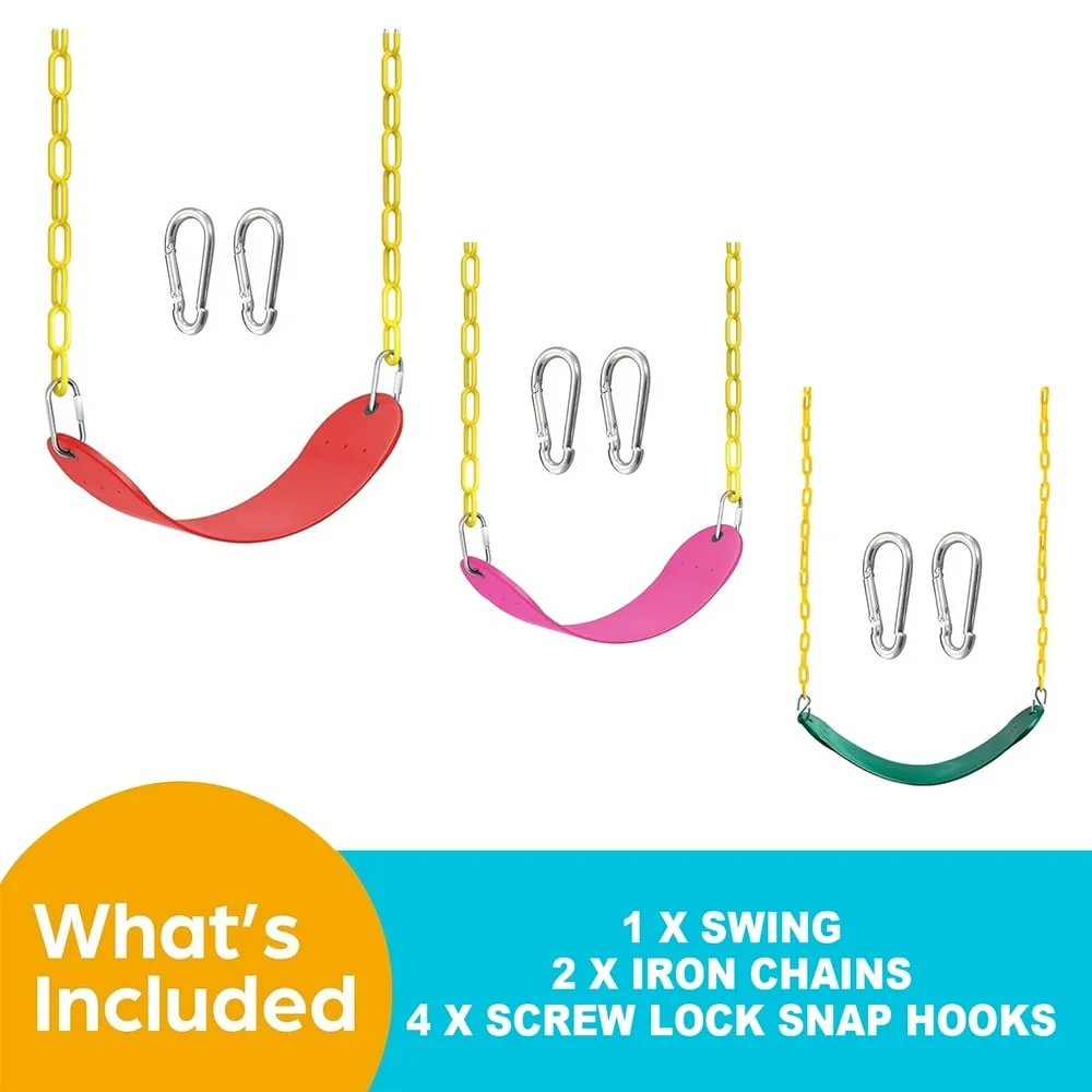 Swing Seat with 66 Inch Anti-Rust Chains Thermoplastic Coated  Support 660lb  Swing Seat Cushion Accessories Replacement with Snap Hooks for Outdoors  Playground  Jungle & Gym Red