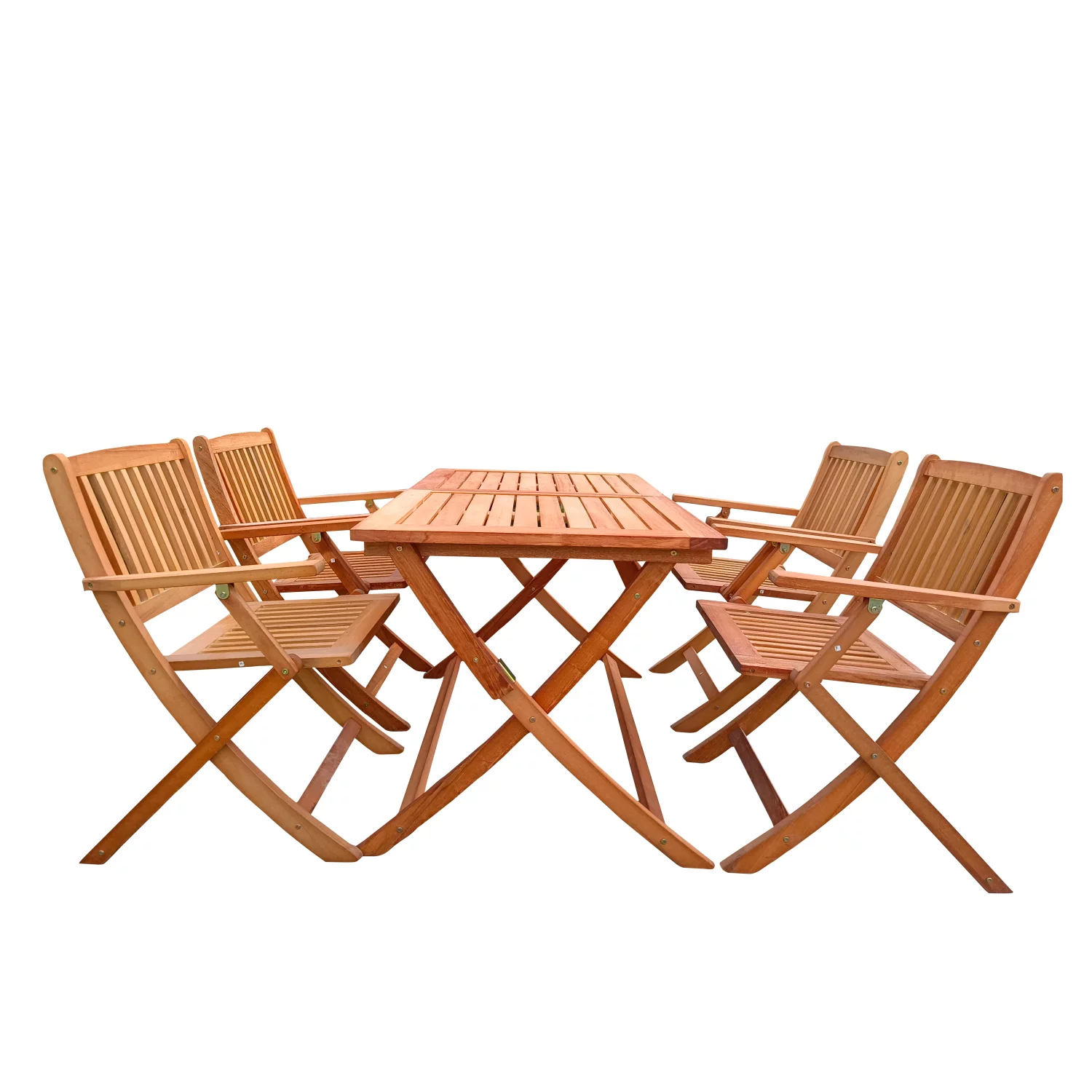 Teak Foldable Patio Dining Set with 4 Convenient Folding Chairs and 1 Spacious Dining Table  Versatile for Indoor and Outdoor Use