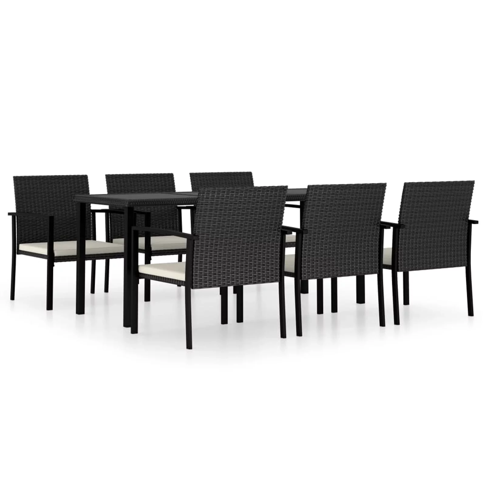 Suzicca 7 Piece Patio Dining Set Poly Rattan Black