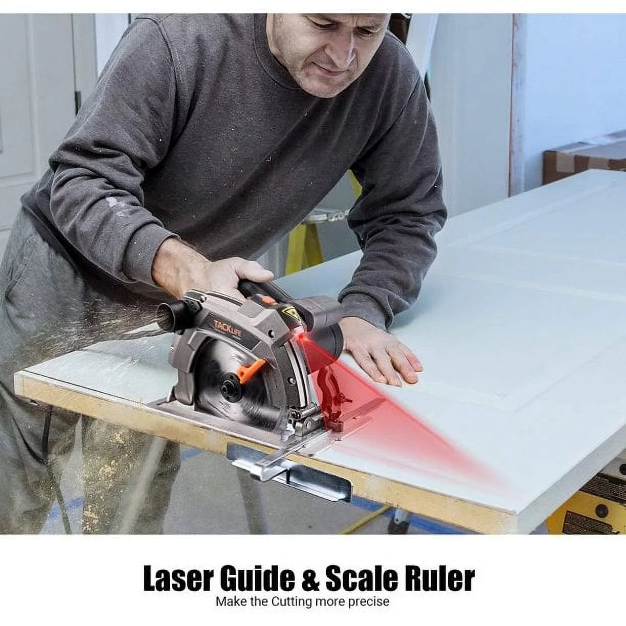 TACKLIFE 1500W 12.5-Amp 5000 RPM Electric Circular Saw with Vacuum Adapter, Laser Guide - PES03A