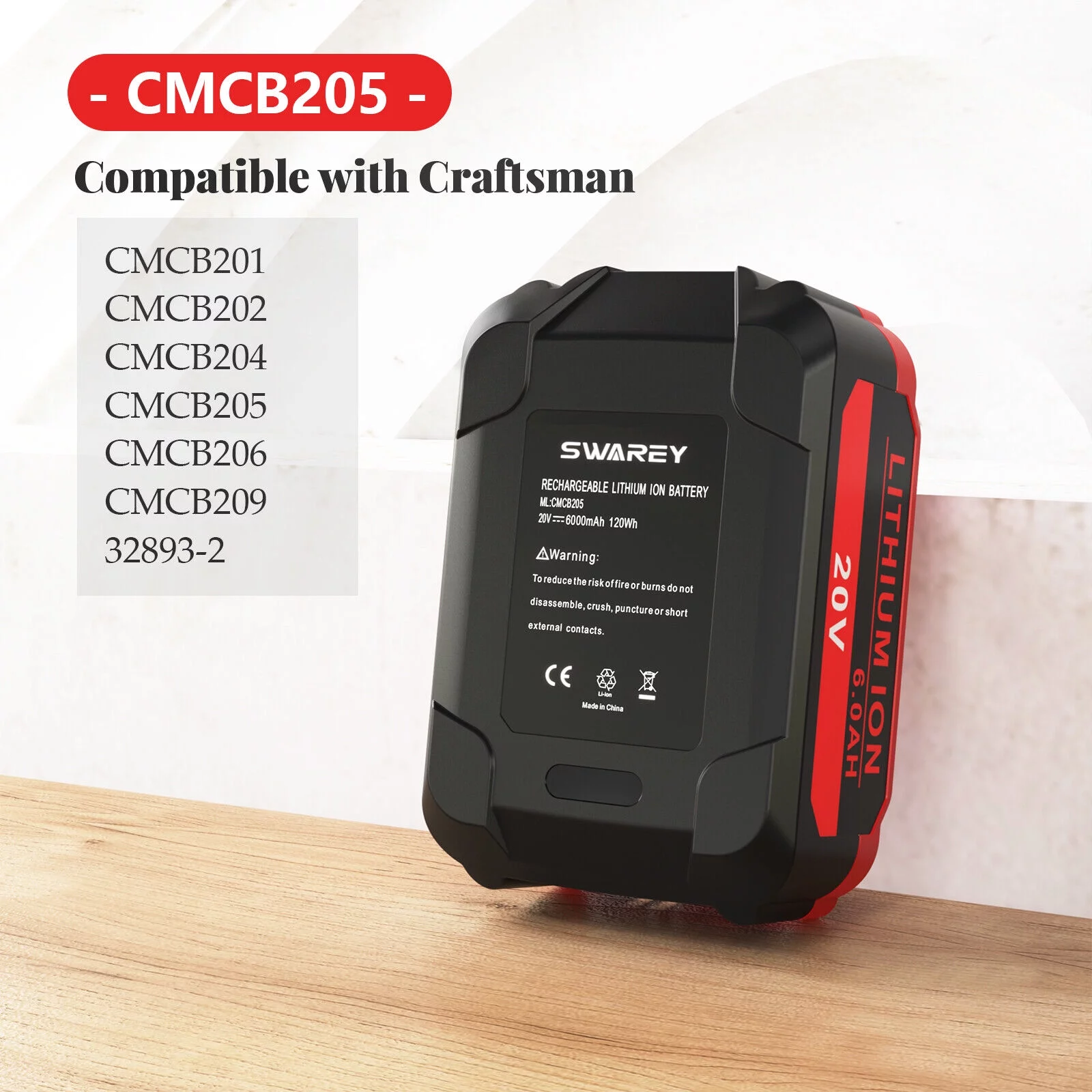 BMTBUY Battery For Craftsman V20 20 Volt Li-ion CMCB204 CMCB202 CMCB201 Upgraded 20V 6000mAh