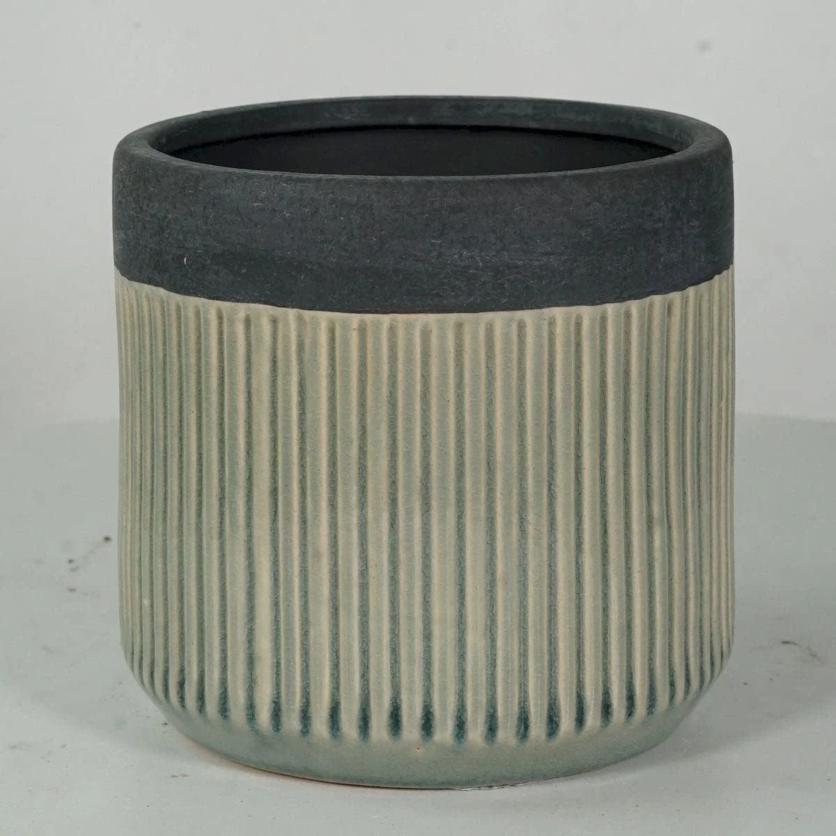 Light Blue Ribbed Ceramic Planter