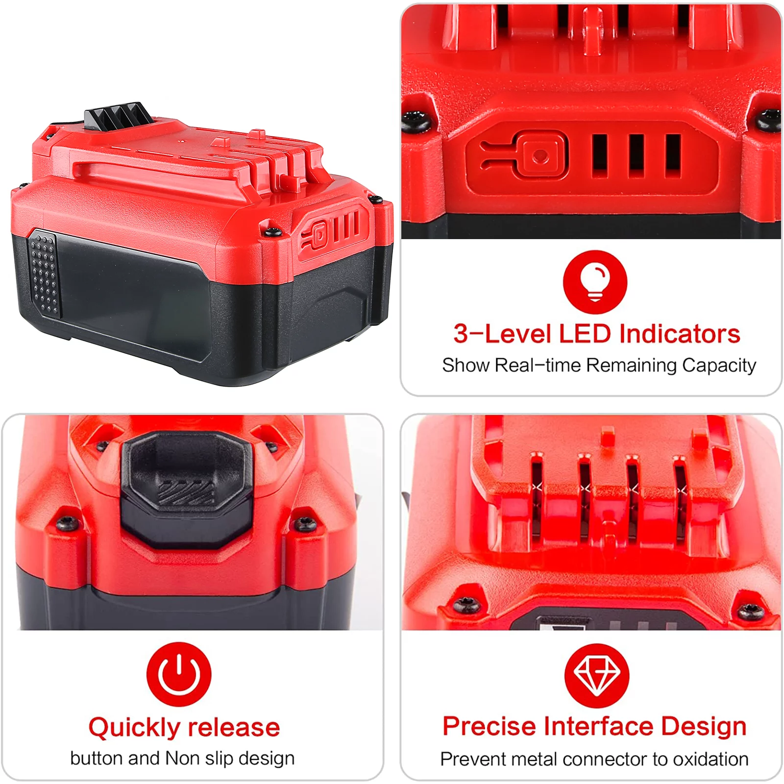 Mingsci 6000mAh For Craftsman V20 20V 18V(20Vmax）Li-ion Battery CMCB204 Red Replacement Battery for Craftsman CMCB204 CMCB204-2 CMCB202 CMCB202-2 CMCB201 CMCB206 CMCS500B CMCD700C