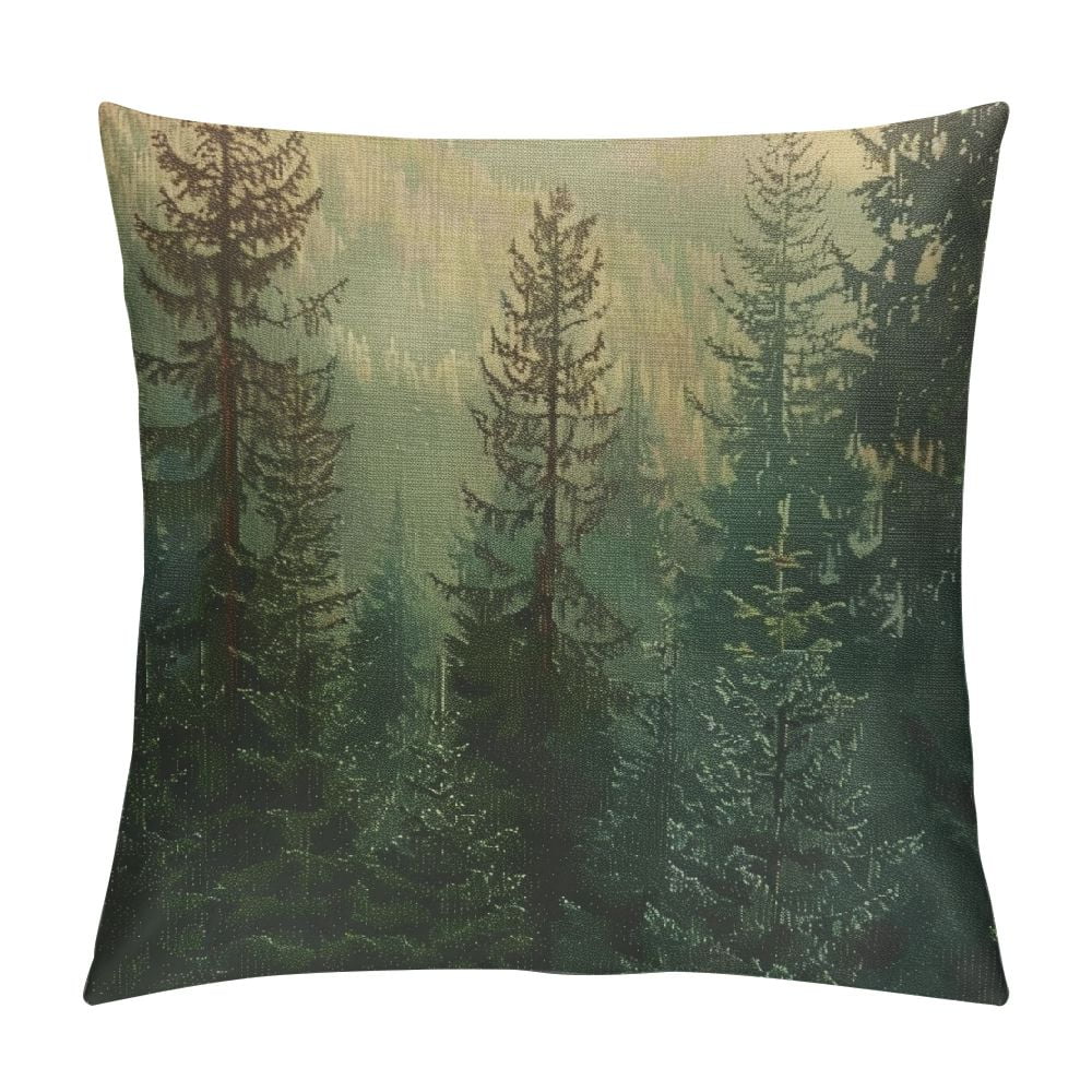 PRATYUS  Fir and Pine Trees Throw Pillow Case Healthy Green Trees in A of Old Spruce Pillow Cushion Cover Decorative Waist Home Decorations White