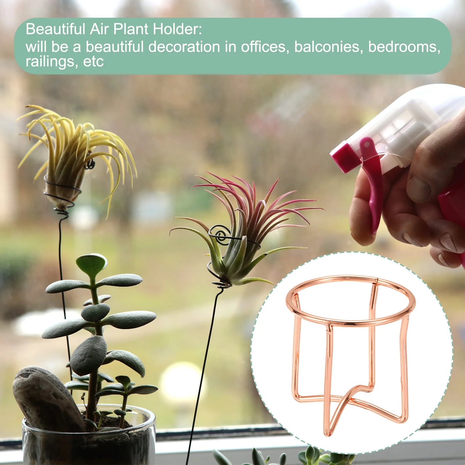 Uxcell 1.73''Air Plant Stand Holder Round Pot Container Metal Rose Gold 3Pcs