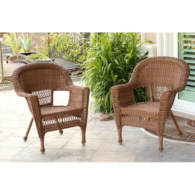 Jeco W00205_2-CES 3 Piece Honey Wicker Chair And End Table Set Without Cushion