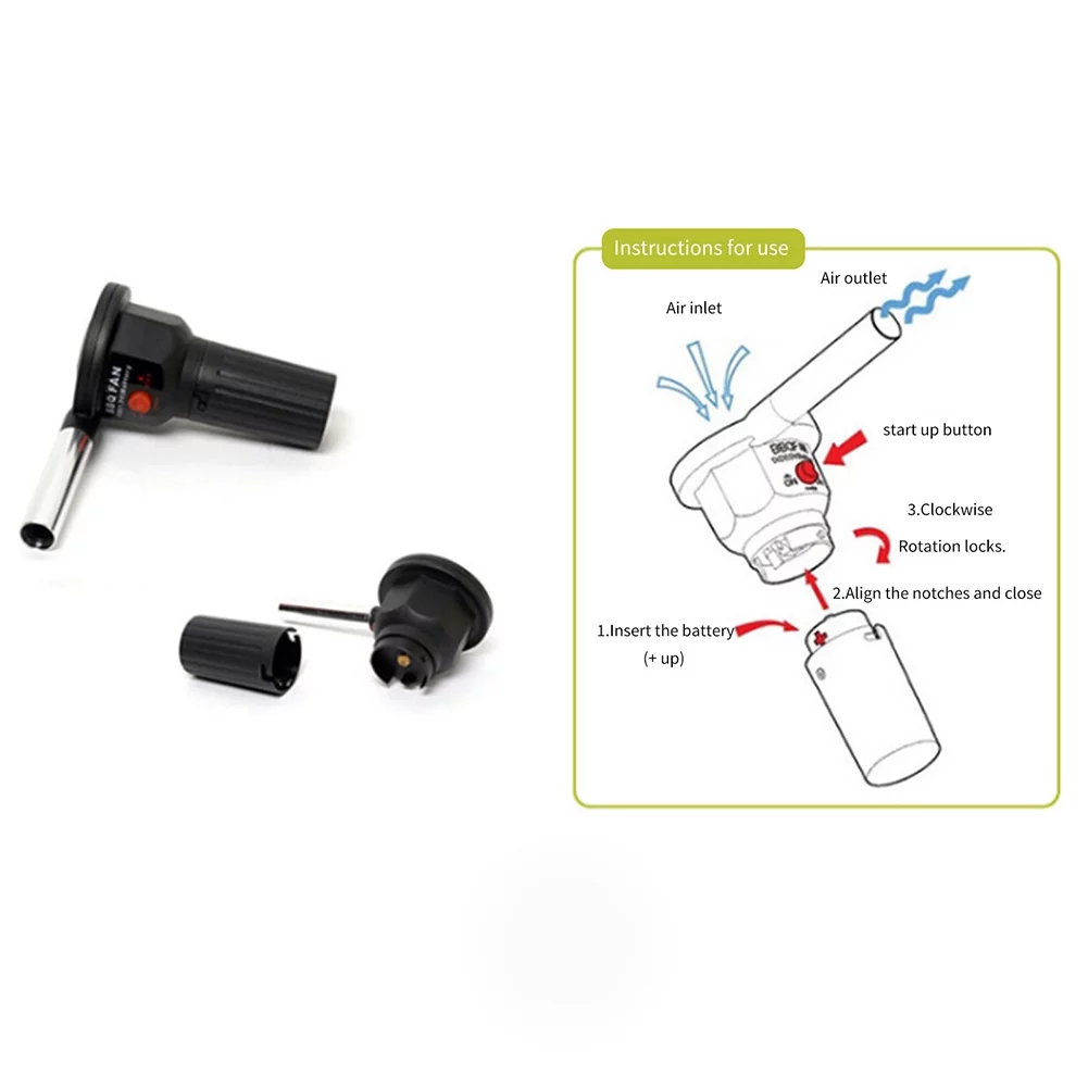 MaxFUH BBQ Fan Air Blower Aluminum Alloy Barbecue Air Blower for Picnic Camping Cooking