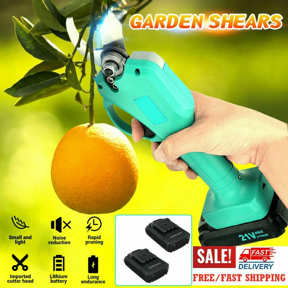 Professional 21V Cordless Electric Pruning Shears with 2 Pack Backup Rechargeable Battery Powered Garden Tree Branch Pruner Trimmer for Gardening, Crafting - Heavy Duty, 30mm Branch Cutter Cordless