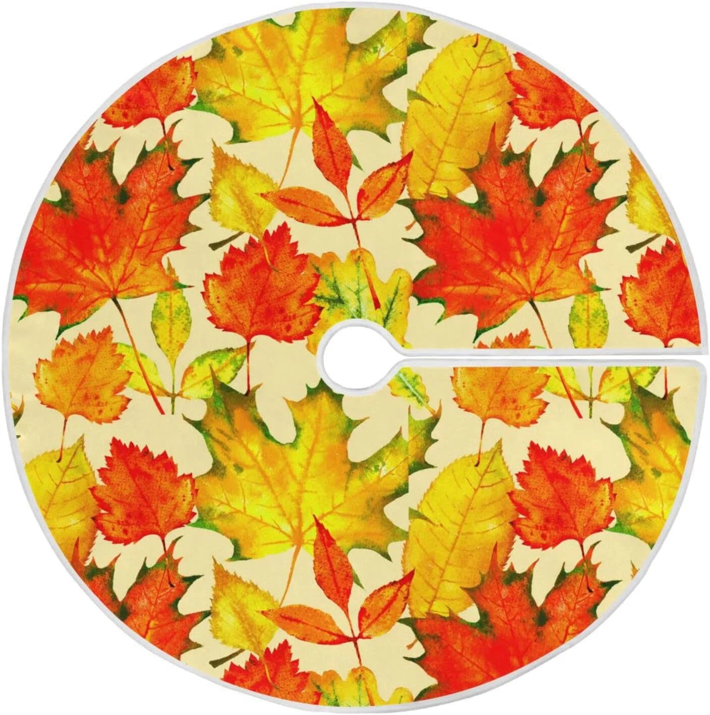 Wellsay Red Autumn Leaves Tree Skirts for Festive Holiday Party Decoration , Maple Oak Leaf Christmas Tree Mat Indoor Outdoor,Tree Cover Skirt Ornaments 48inch for Home Office