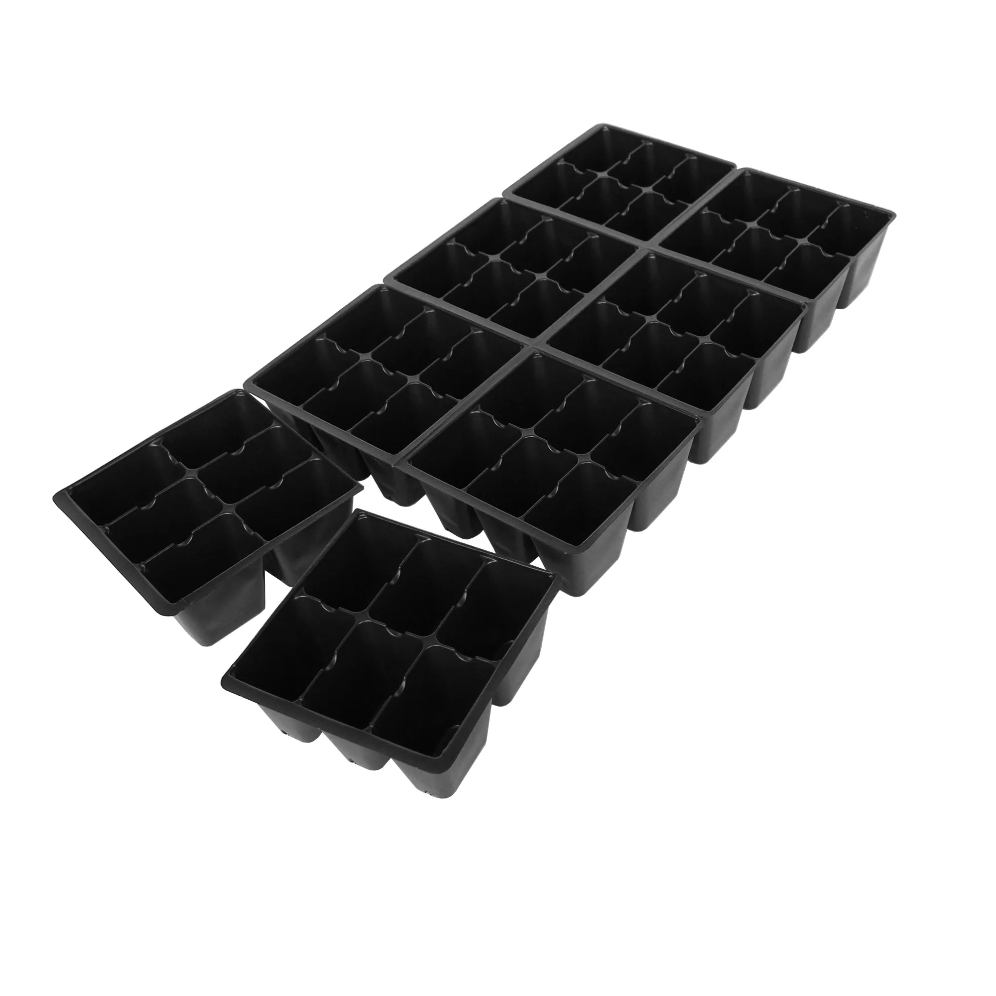Black Plastic Garden Tray Inserts - 5 Sheet of 48 Planting Pot Cells Each - 2x3 Nested x8 Configuration - Perforated - Nursery, Greenhouse, Gardening