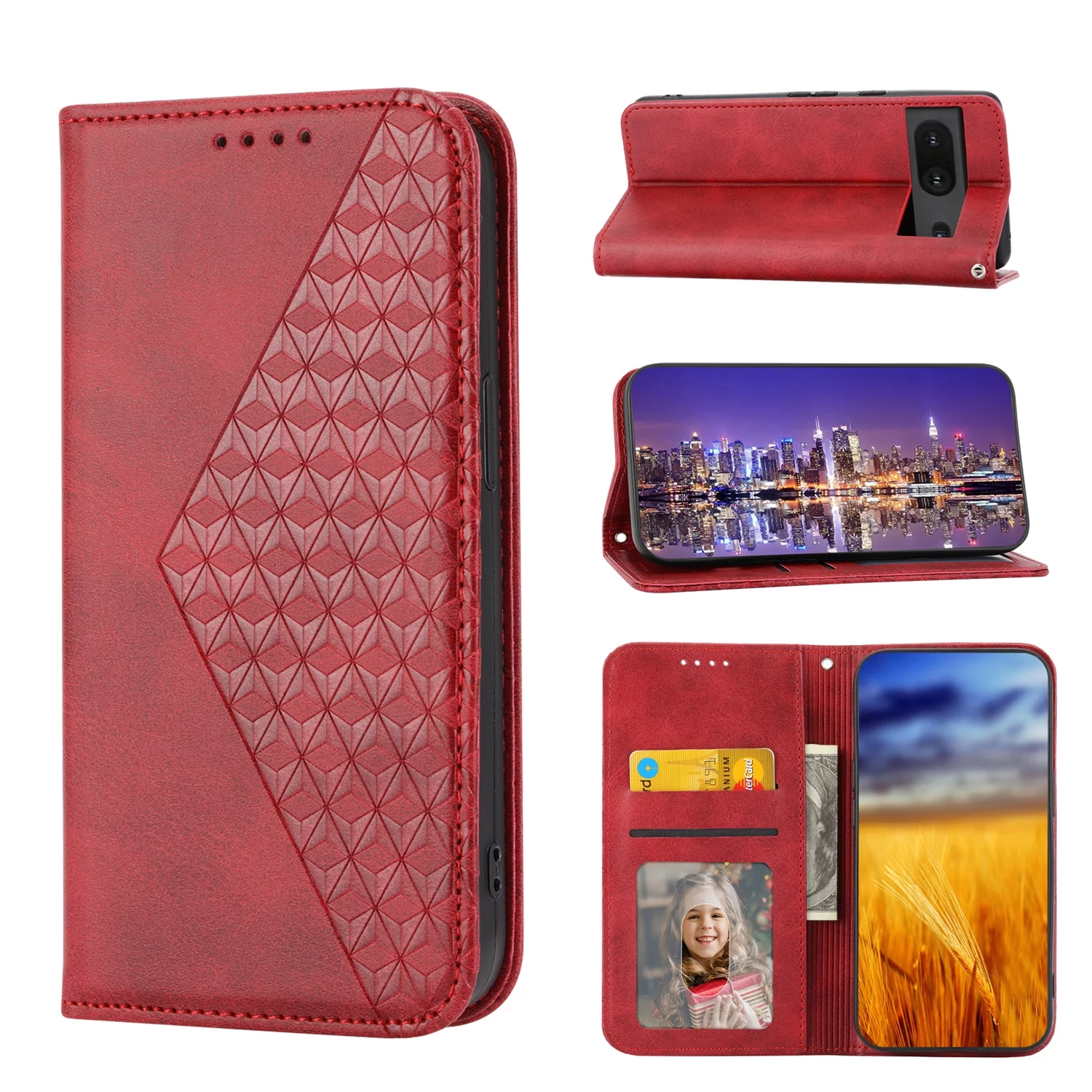 Tarise for Google Pixel 6a Phone Case, PU Leather Shockproof Flip Folding Kickstand Card Holder Pocket Wallet Wrist Strap Handbag Magnetic Closure Slim Case Cover for Google Pixel 6a 6.1 inch, Red