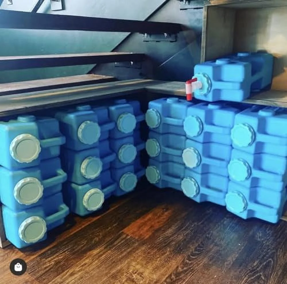 AquaBrick Emergency Water Storage Containers w Ventless Spigot Cap, Leak Proof Guaranteed Portable Stackable - holds 3 Gal, Long Term Food Storage holds 20 lbs, 2 Cont PK + Spigot