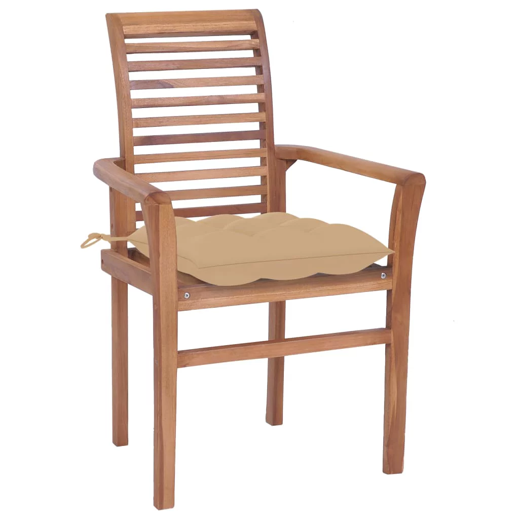 Anself Dining Chairs 8 pcs with Beige Cushions Solid Teak Wood