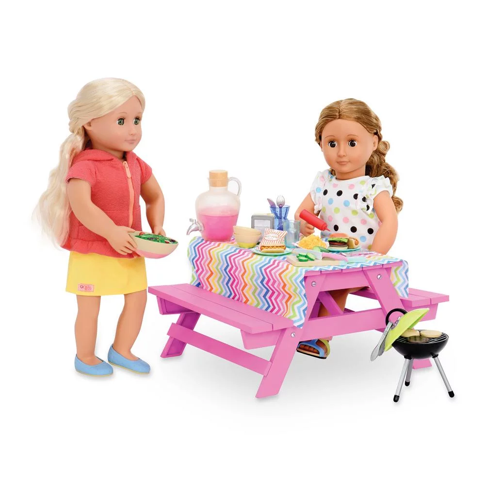 Our Generation Picknick Tisch Fur Puppen Pink Picnic Table Set for Dolls