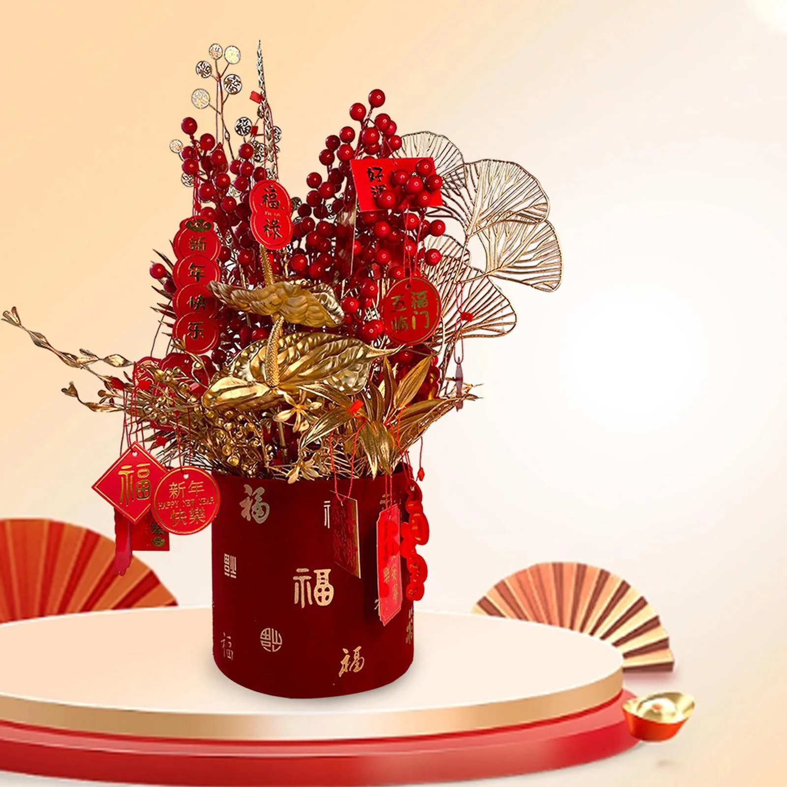 perfk Good Wishes Chinese Character Flower Pot Desk for Study Room Party Farmhouse D