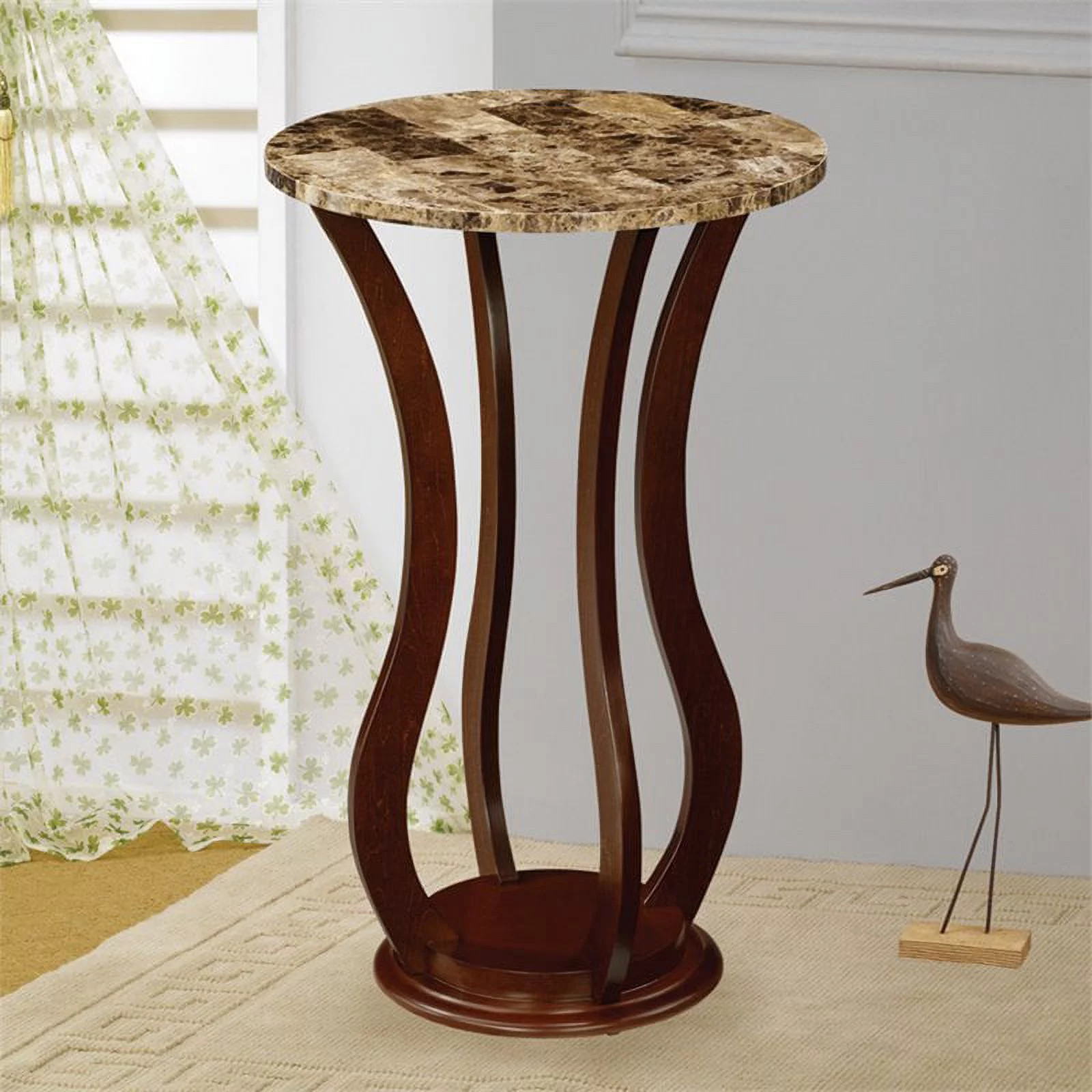 Kingfisher Lane Faux Marble Top Accent Plant Stand in Brown and Gray