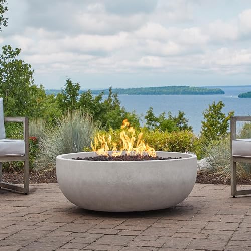 Grand Lake 38 Inch Round Concrete Natural Gas Fire Bowl in White By BBQGuys Signature