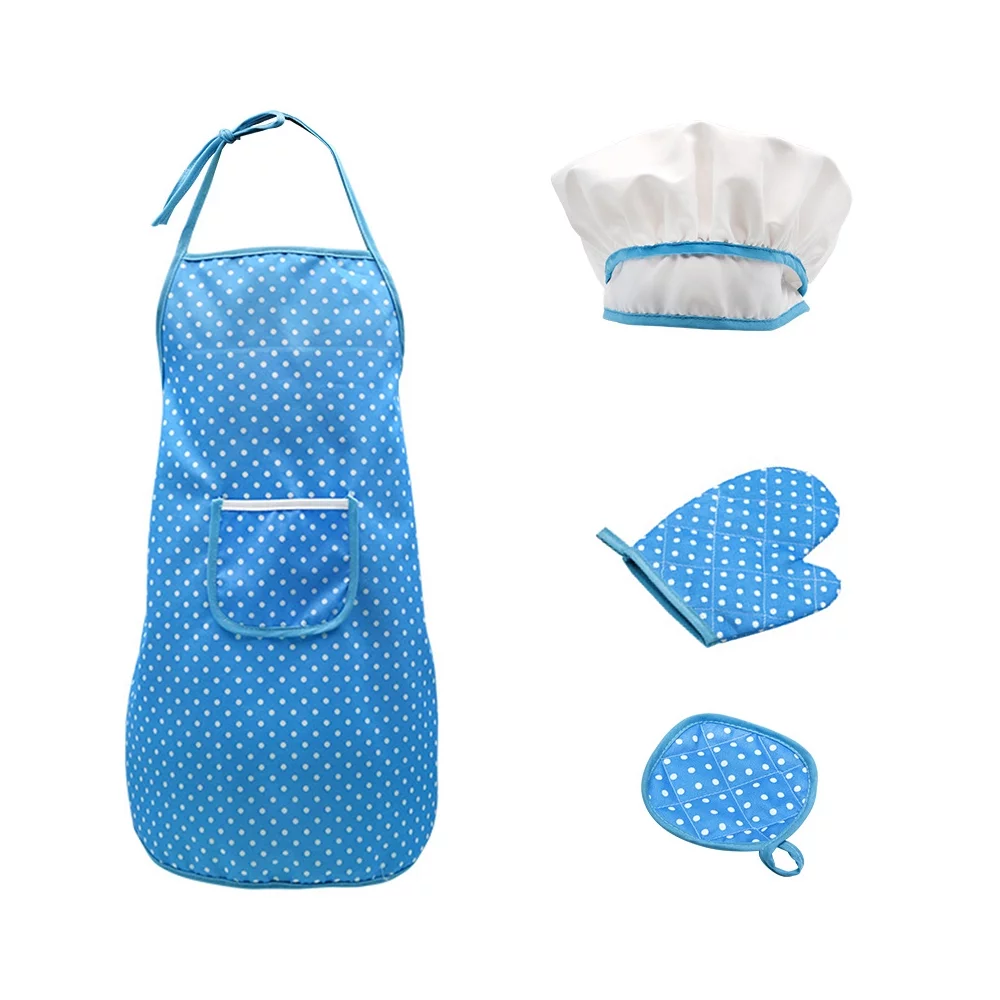moobody Kids Cooking and Baking Set Blue 18 PCS with Hat Apron Oven Mitt Pan Soup Pot Spoon Shovel Kitchen Utensils