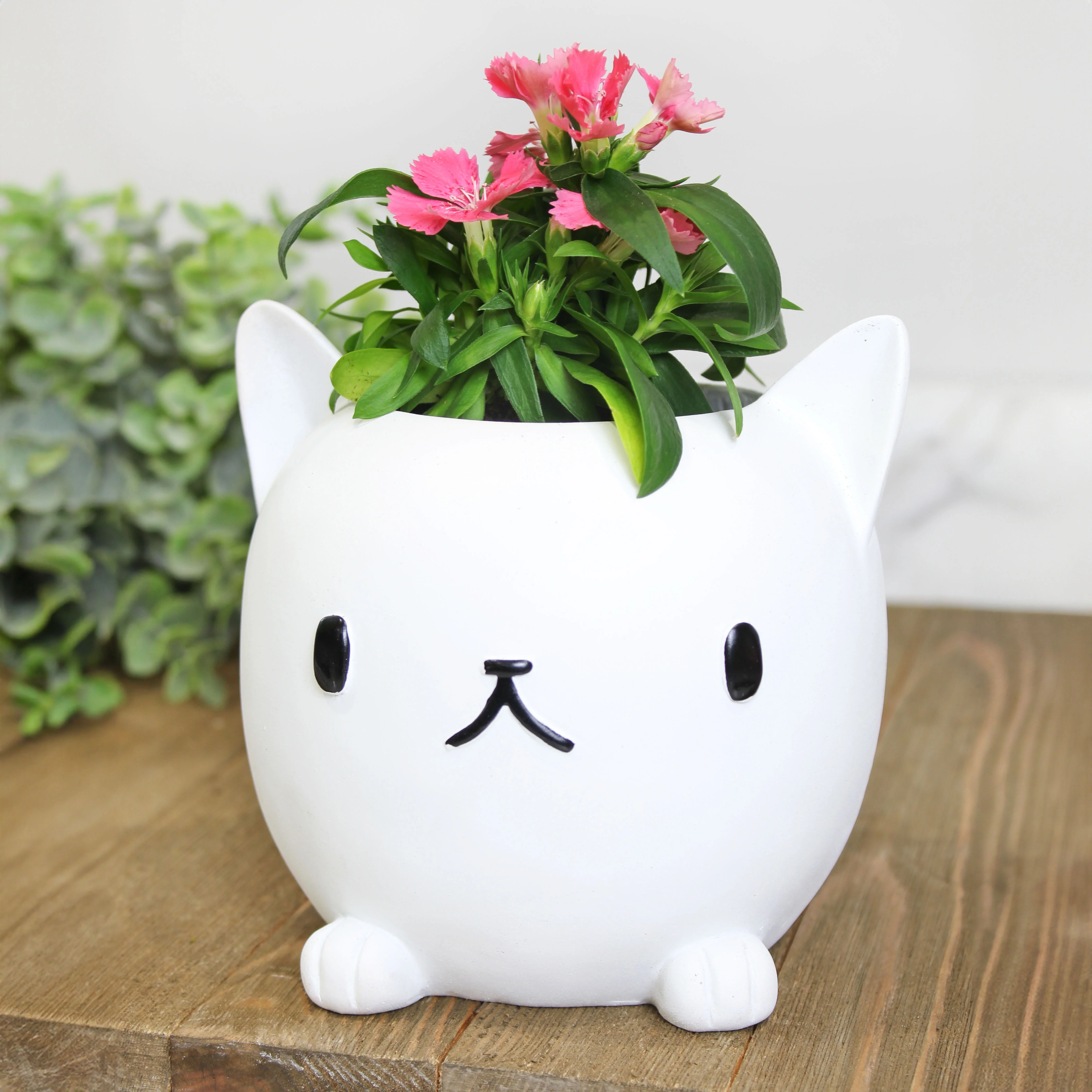 Esterno Cute Cat Mini Planter Pot, White Kitten-Shaped Resin Flower Pot / Pencil Holder