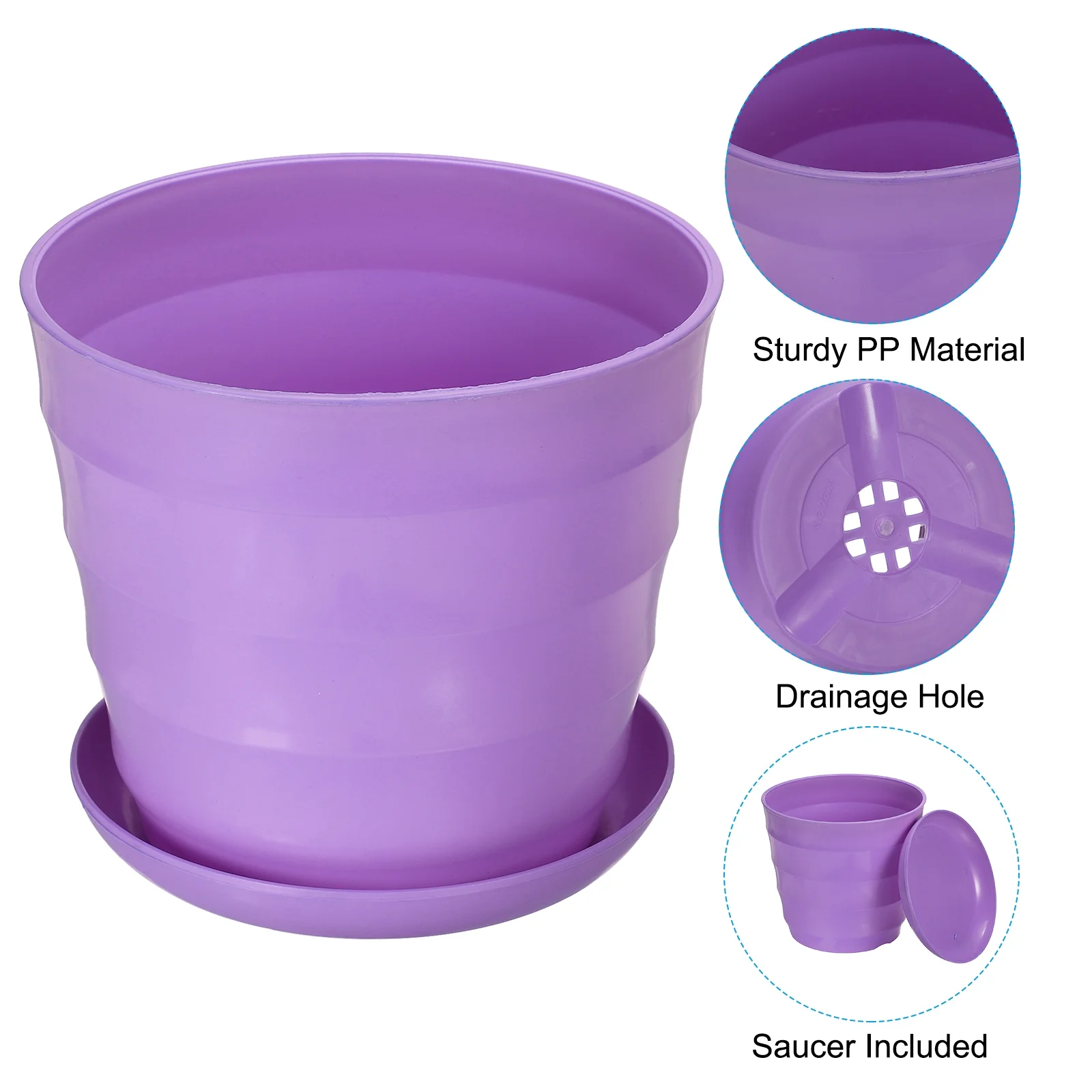 Uxcell 8 Inch Plastic Plant Pots Flower Planters with Drainage Holes and Tray, Purple 5 Pack