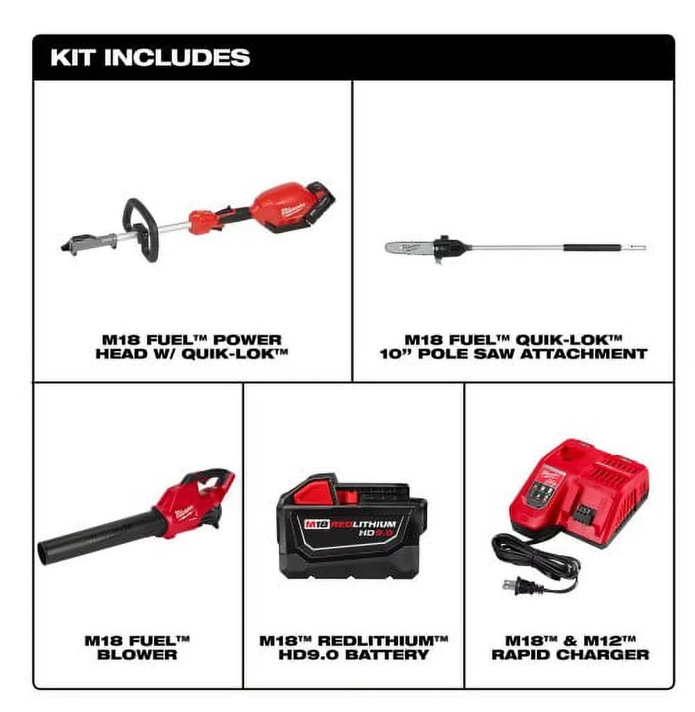Milwaukee M18 FUEL 18-Volt Lithium-Ion Brushless Cordless 10 in. Pole Saw & Blower Combo Kit w/ Charger & 9.0 Ah Battery (2-Tool)