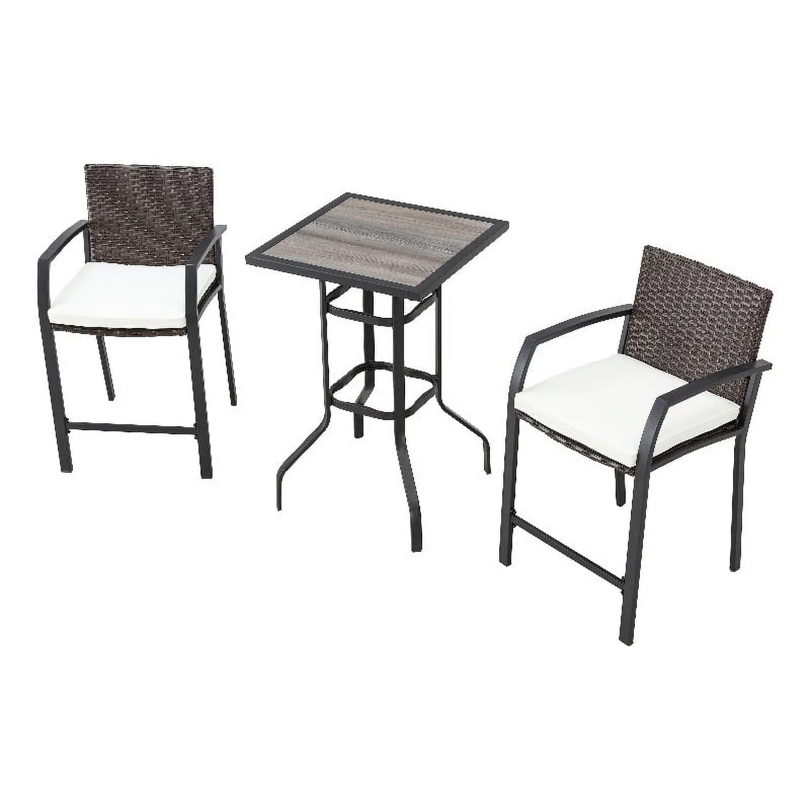 Patio Festival Metal 3-Piece Outdoor Dining Set in Black & Beige Finish