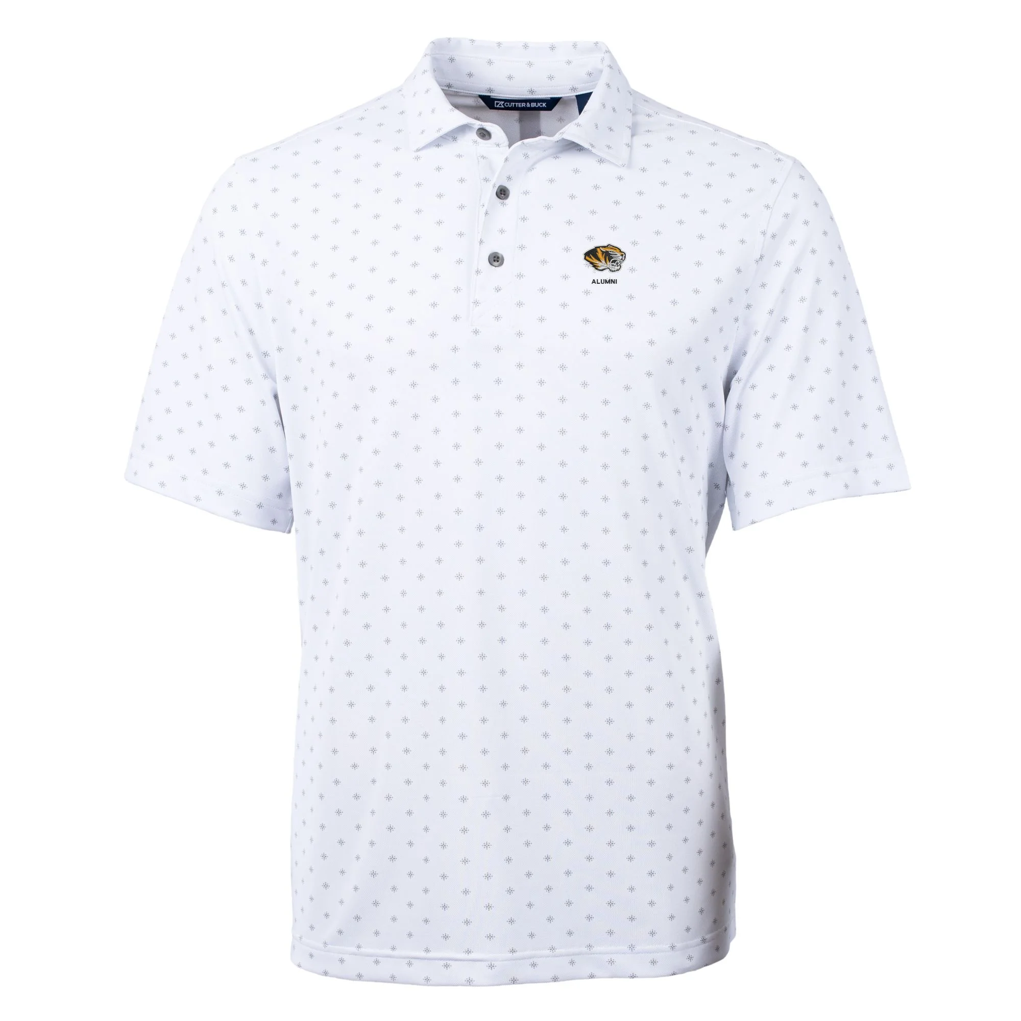 Men's Cutter & Buck  White Missouri Tigers Alumni Logo Virtue Eco Pique Tile Print Recycled Polo