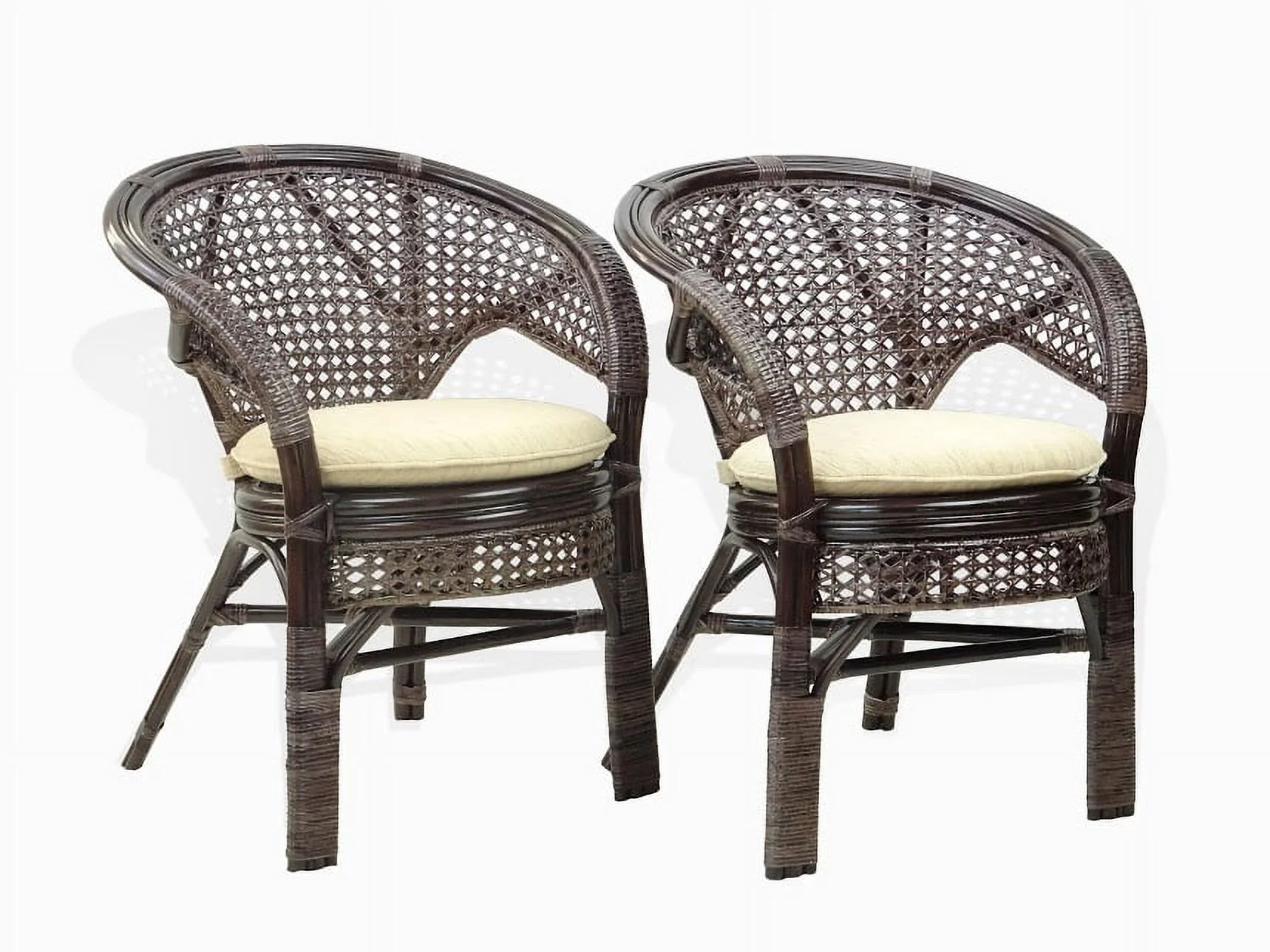 Set of 4 Pelangi Natural Rattan Wicker Dining Armchairs Handmade Design, Dark Brown