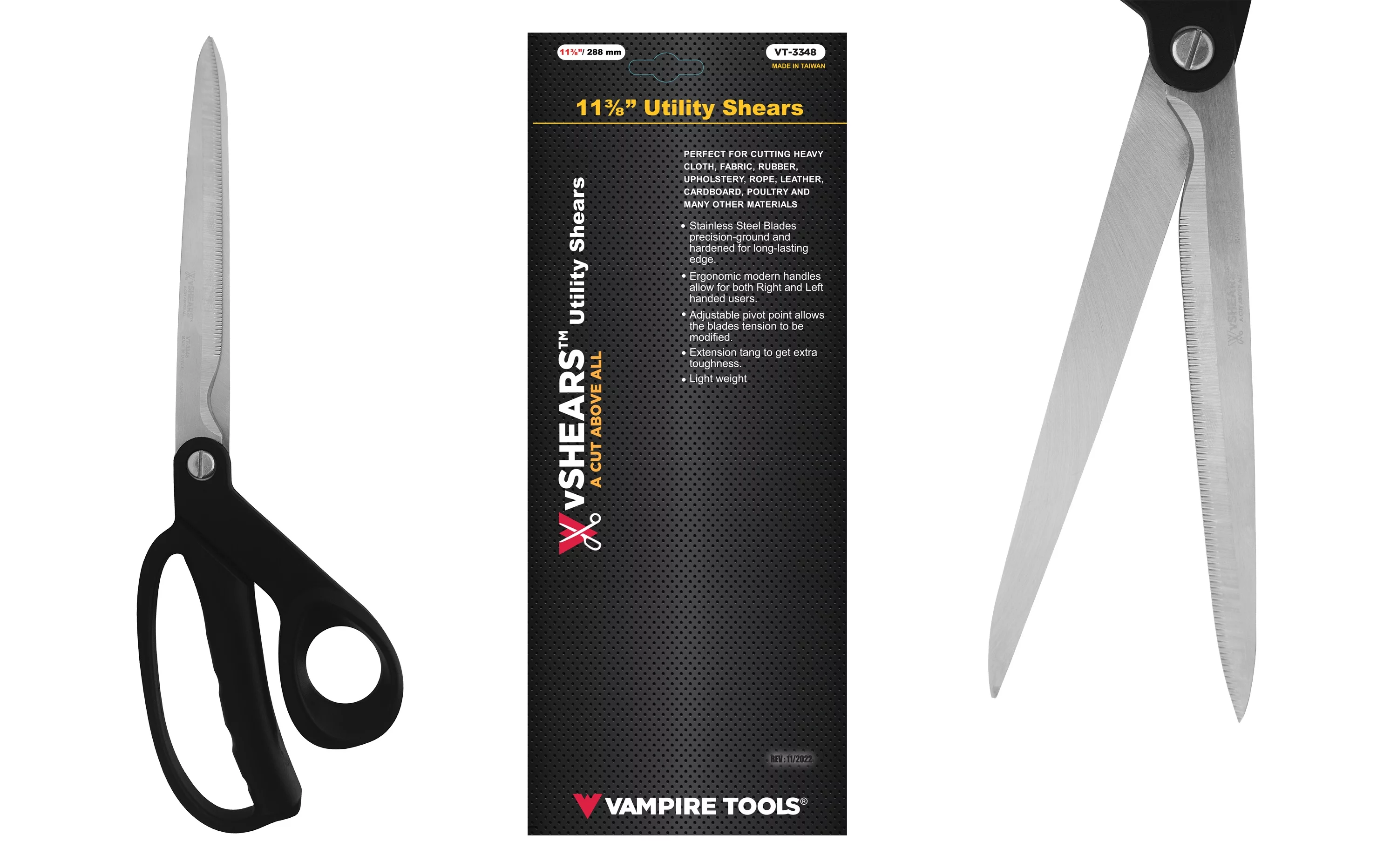 vSHEARS VT-3348 by Vampire Tools, 11.375 Inch Multi-Purpose Kitchen Shears Heavy Duty,  Kitchen Scissors Stainless Steel, Sewing Scissors