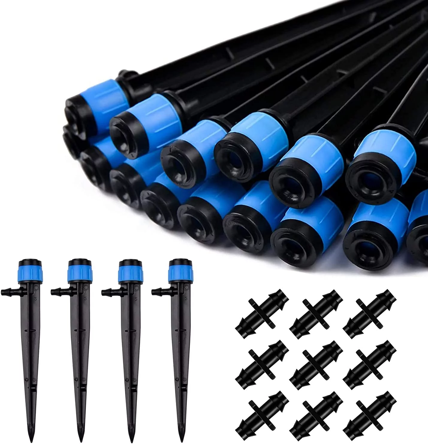 Drip Irrigation Spray Emitters 50pcs Drip Emitters for 1/4 Inch with Straight Coupling Full Circle Micro Sprinkler Adjustable Irrigation Drippers for Drip Irrigation Parts Garden Patio Lawn
