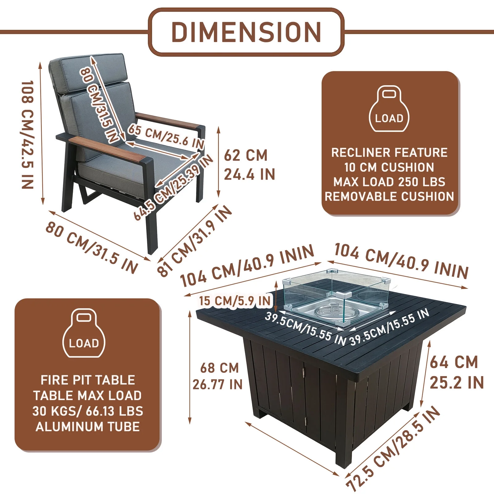 Aluminum Patio Furniture Set with Propane Fire Pit Table 4 Seats Metal Outdoor Furniture w/Fire Pit Patio Conversation Set w Thick Cushions for Patio, Backyard, Poolside-Sand
