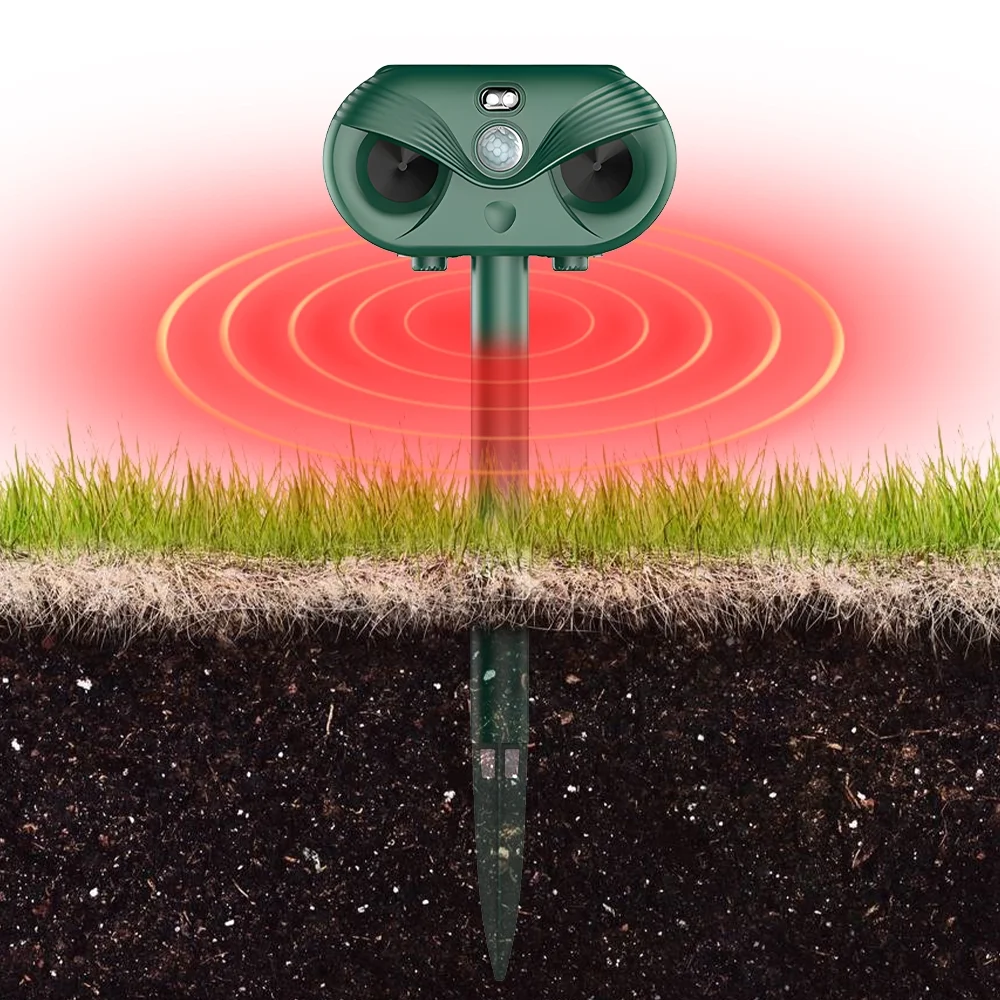 Solar Animal Repellent with Motion Activated LED Flash Light Protects Farm from Dogs, Cats, Birds, Rabbits, and Raccoons