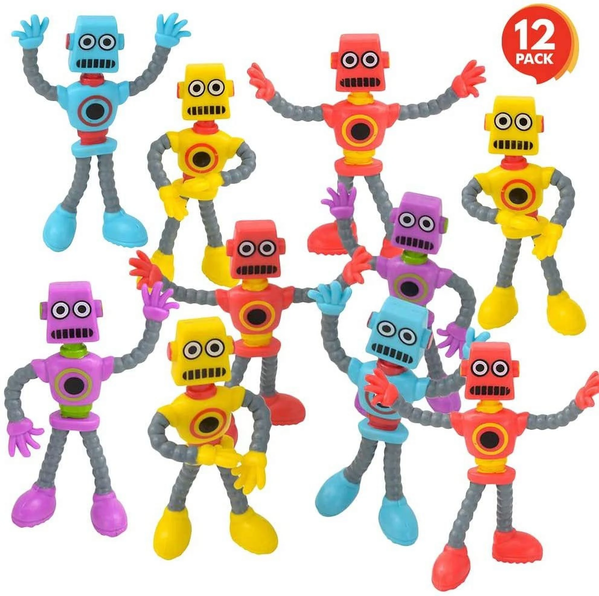 ArtCreativity Bendable Robot Men Figures Toys Set of 12 Birthday Party Favors for Boys and Girls