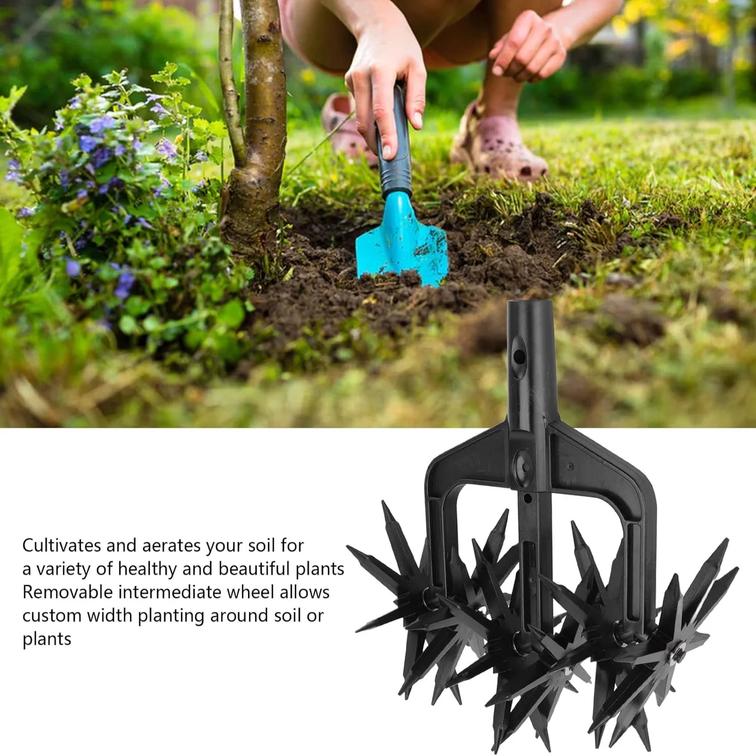 Durable Garden Soil Scarifier Rotary Cultivator Tool for Wear Resistant 2-in-1 Ventilated Tilling and Loosening in the Garden