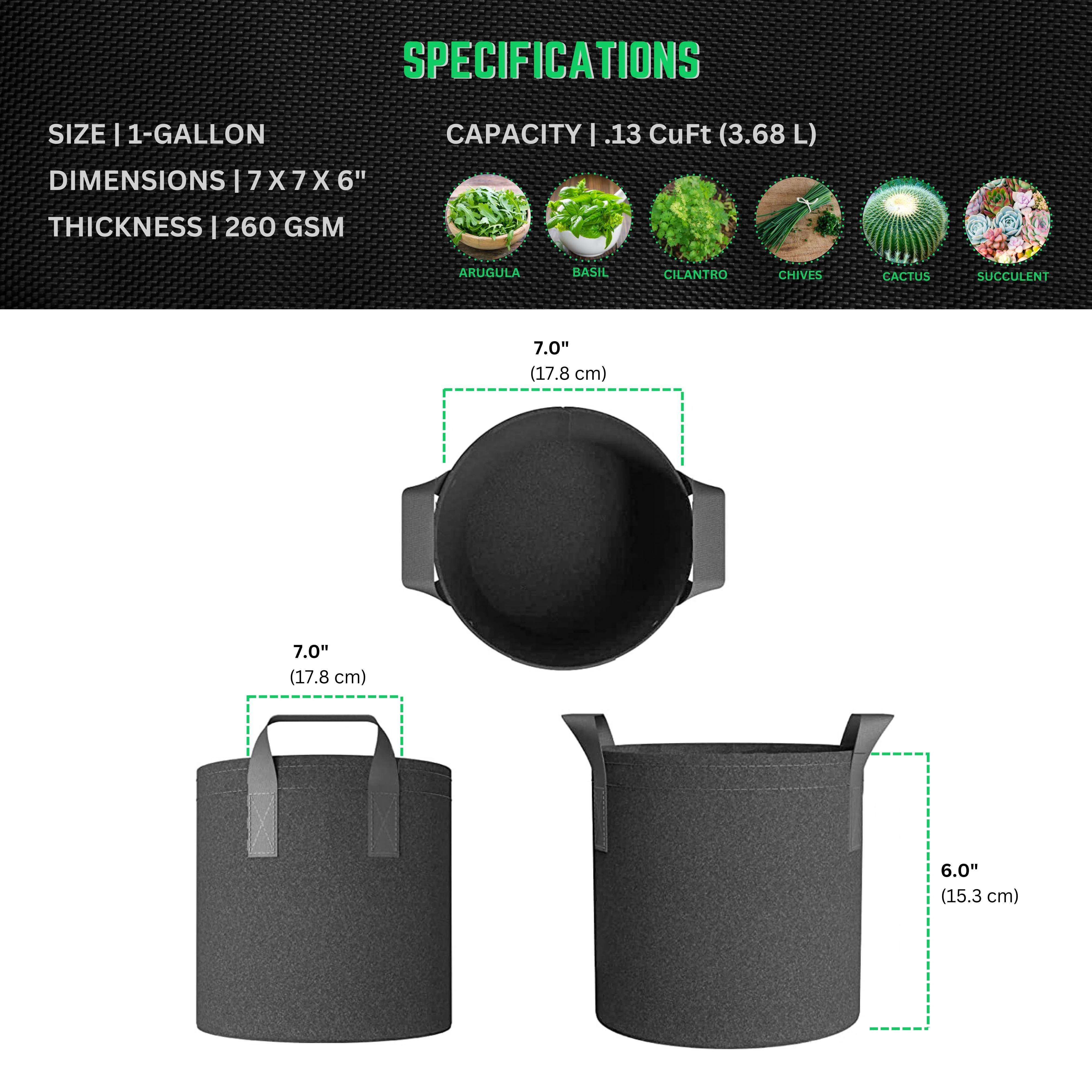 24/7 Garden 1-Gallon Grow Bags / Fabric Pots / Flower Planters (Tan) (5-Pack)